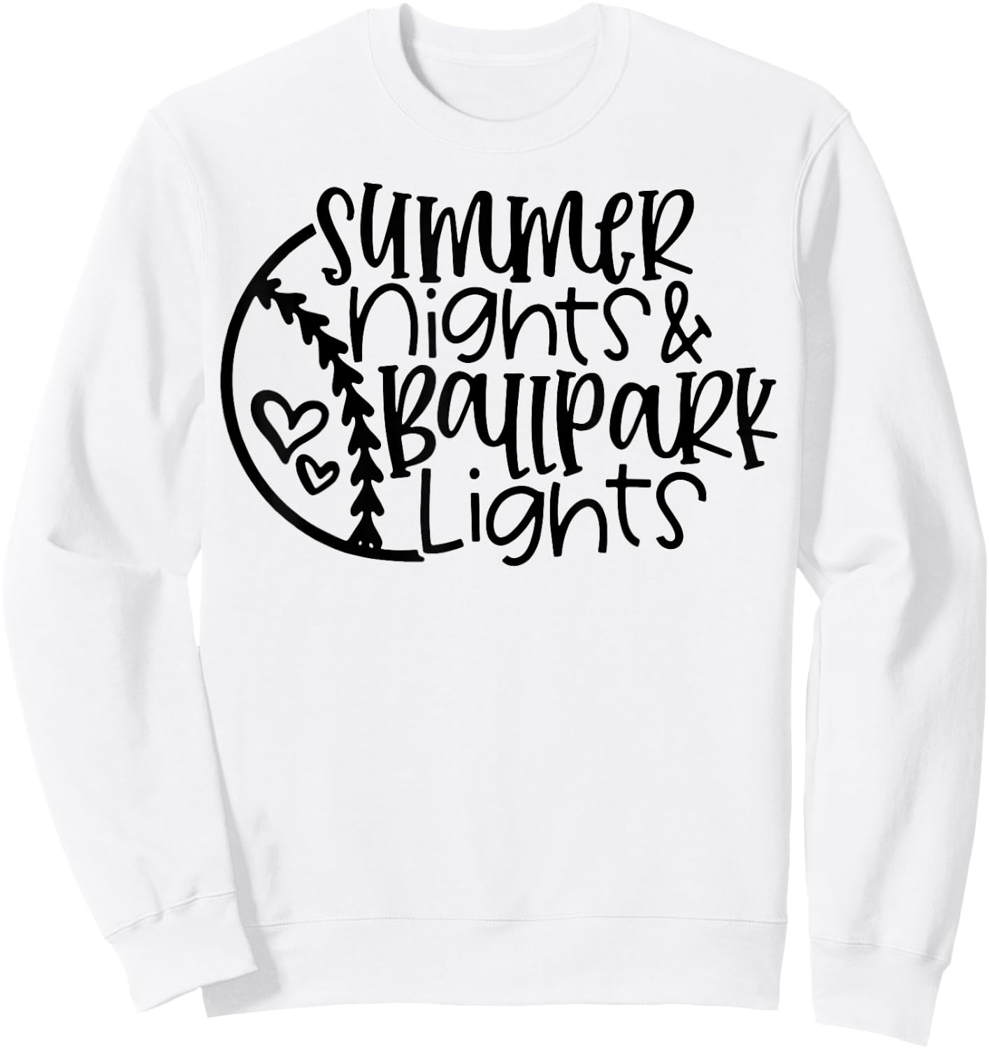 Summer Nights And Ballpark Lights Women Baseball Heart Quote Sweatshirt - Sweatshirt | White