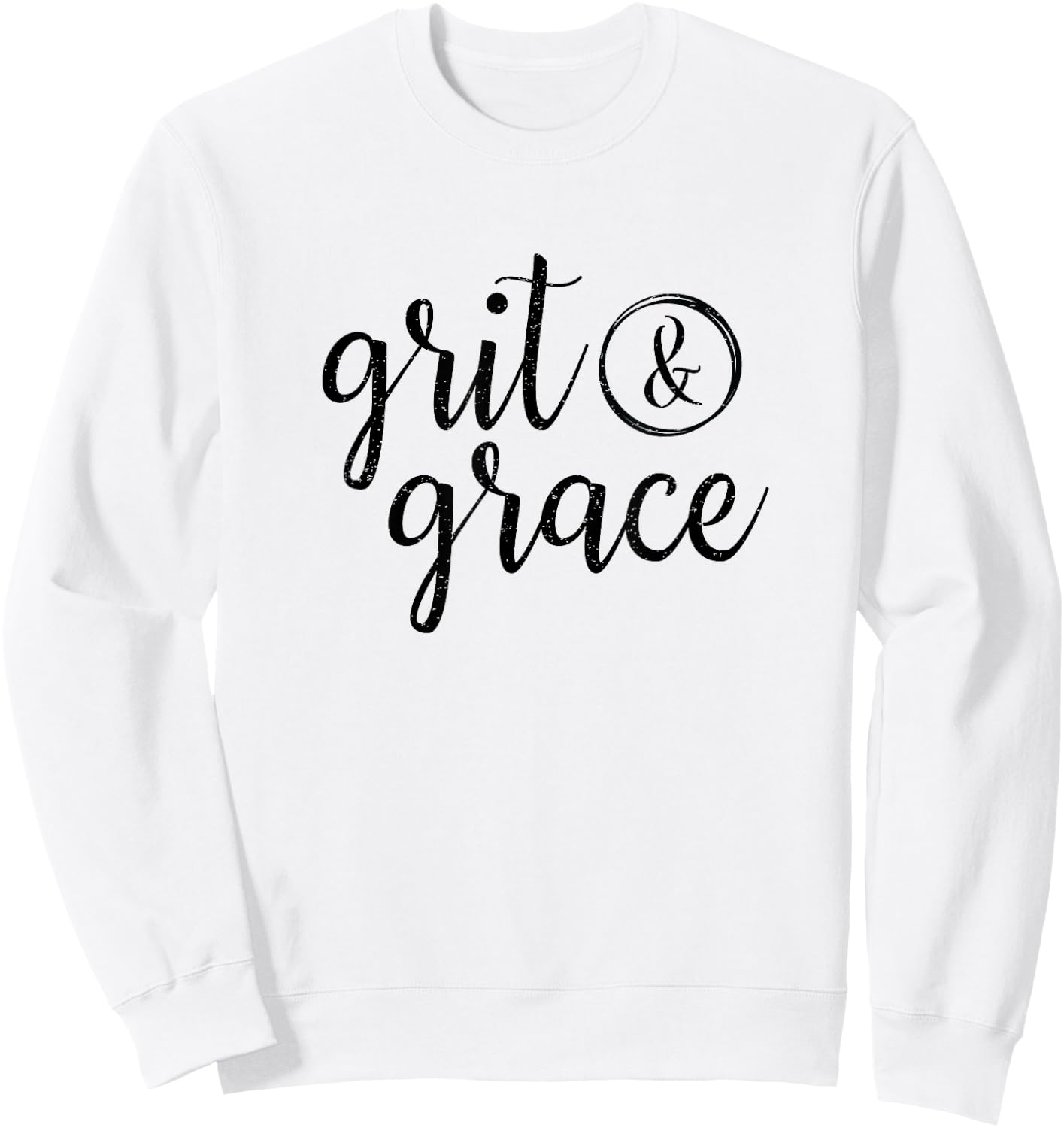 Grit & Grace Vintage Distressed Text T Shirt Sweatshirt - Sweatshirt | White