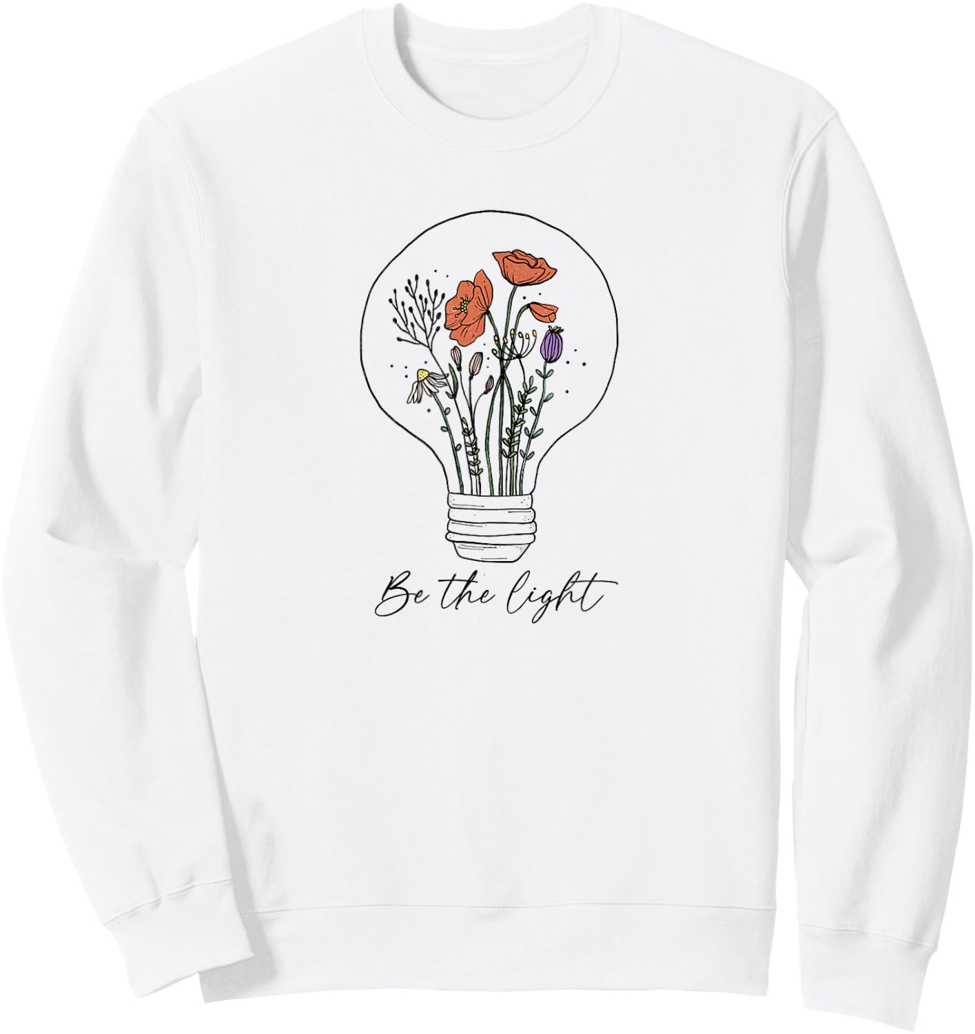 Be The Light Floral Lightbulb Doodle Sweatshirt - Sweatshirt | White