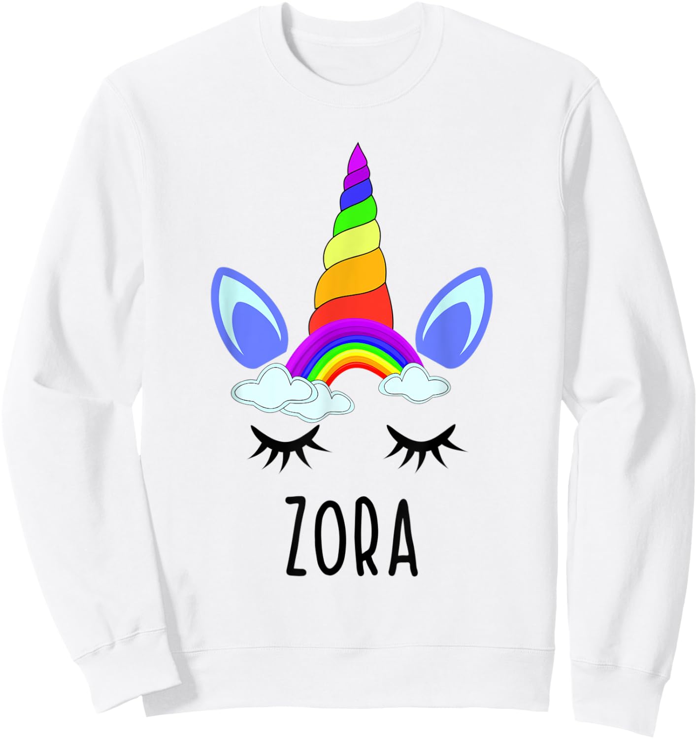 Zora Rainbow Unicorn Personalized Girl's First Name Sweatshirt - Sweatshirt | White