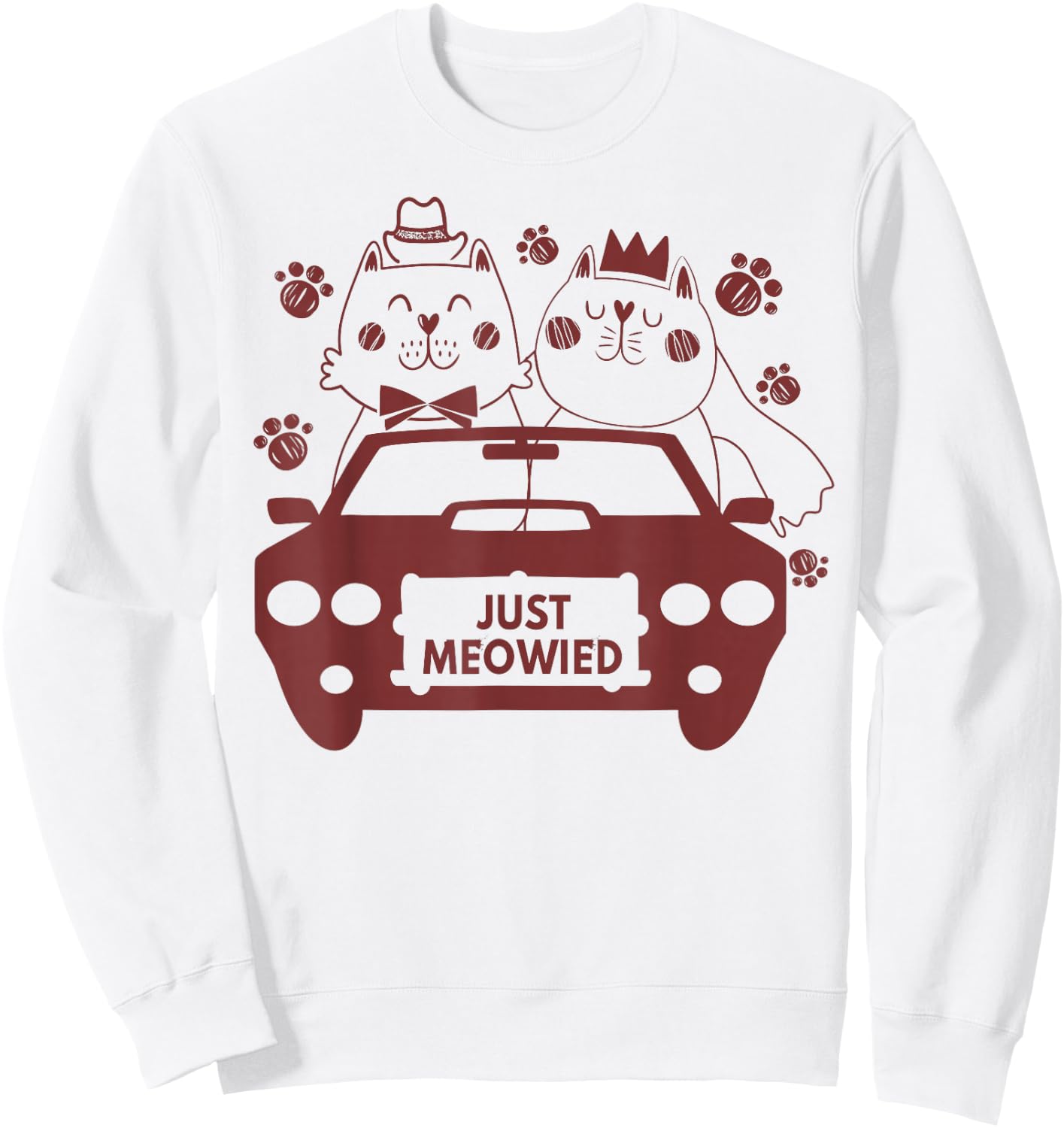 Just Meowied Pun for Just Married Couples Newlywed Cat Lover Sweatshirt - Sweatshirt | White