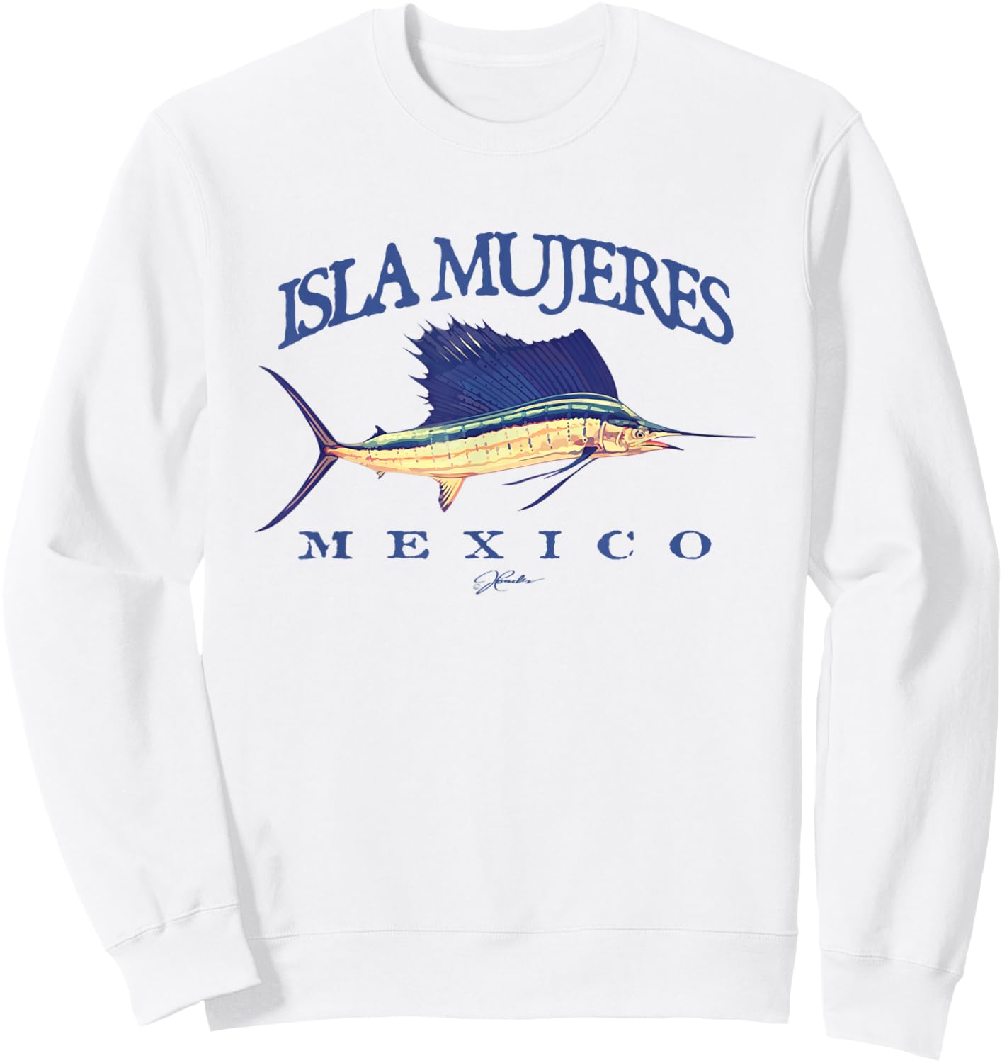JCombs: Isla Mujeres, Mexico, Vintage Sailfish Sweatshirt - Sweatshirt | White