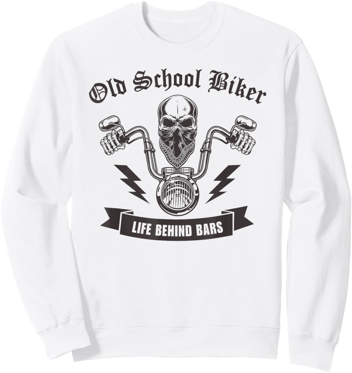Oldschool Biker Life Behind Bars I Motorcycle Bike Skull Sweatshirt - Sweatshirt | White