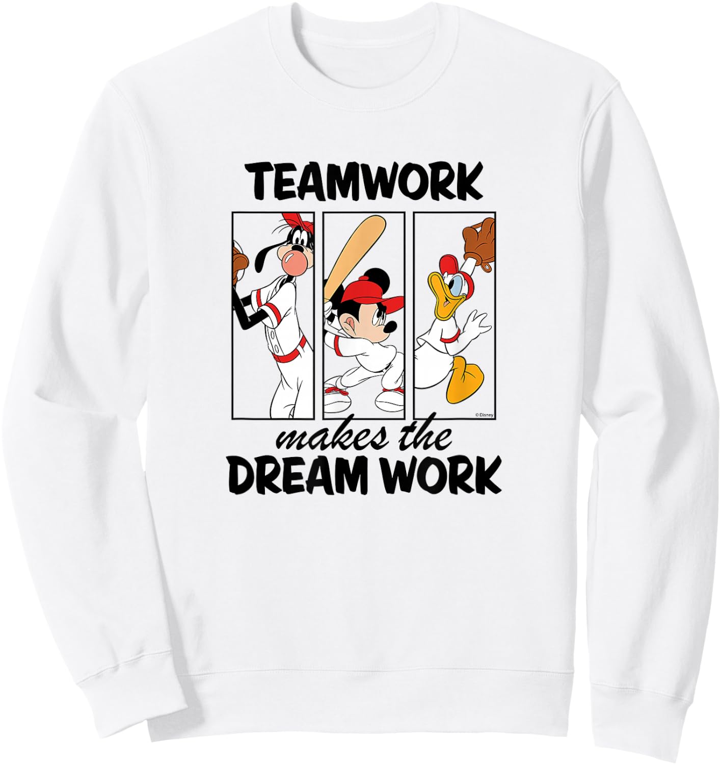 Disney - Mickey Team Work Makes The Dream Work Baseball Sweatshirt - Sweatshirt | White