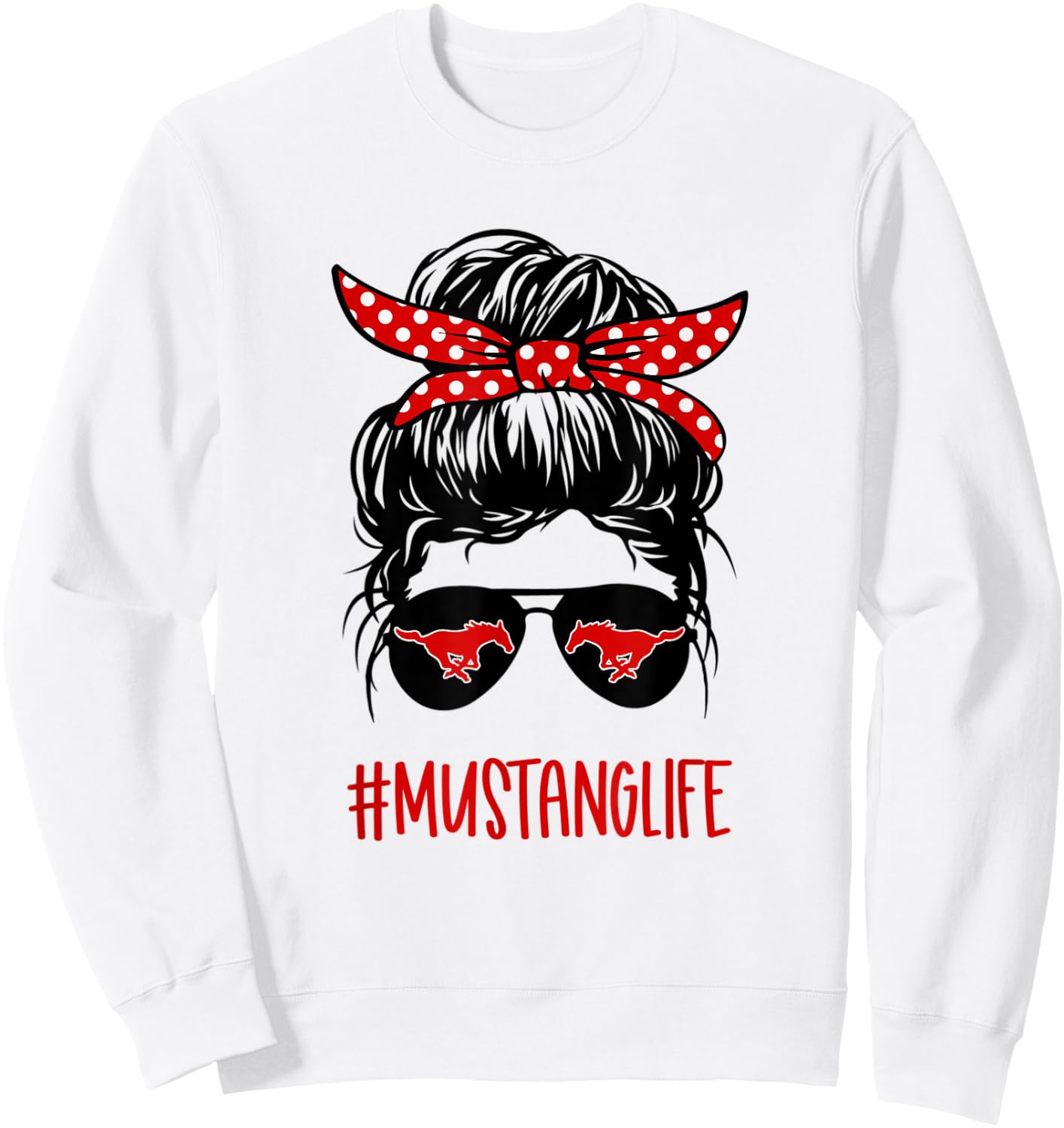 Mustang Life Messy Bun Red Sweatshirt - Sweatshirt | White