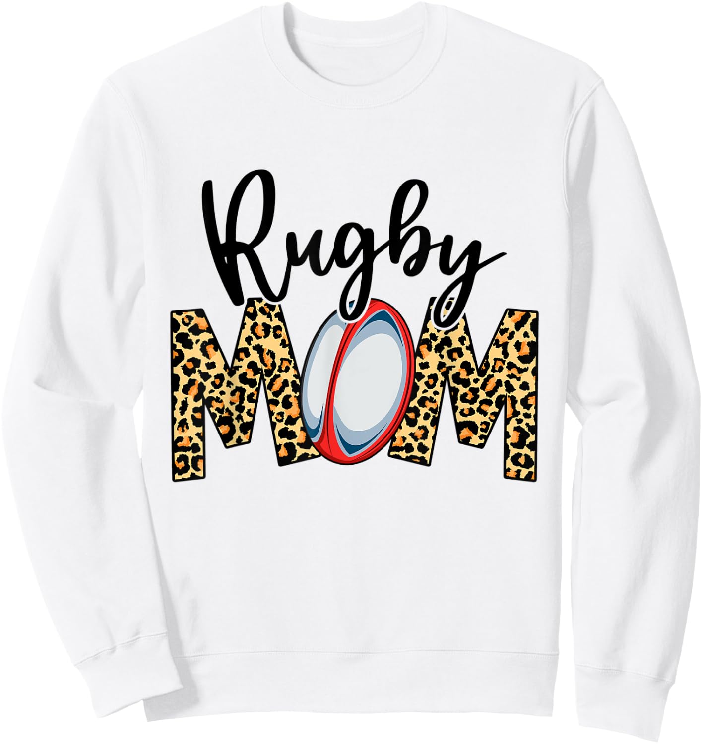 Funny Leopard Rugby Mom Sport Love Mother's Day Sweatshirt - Sweatshirt | White
