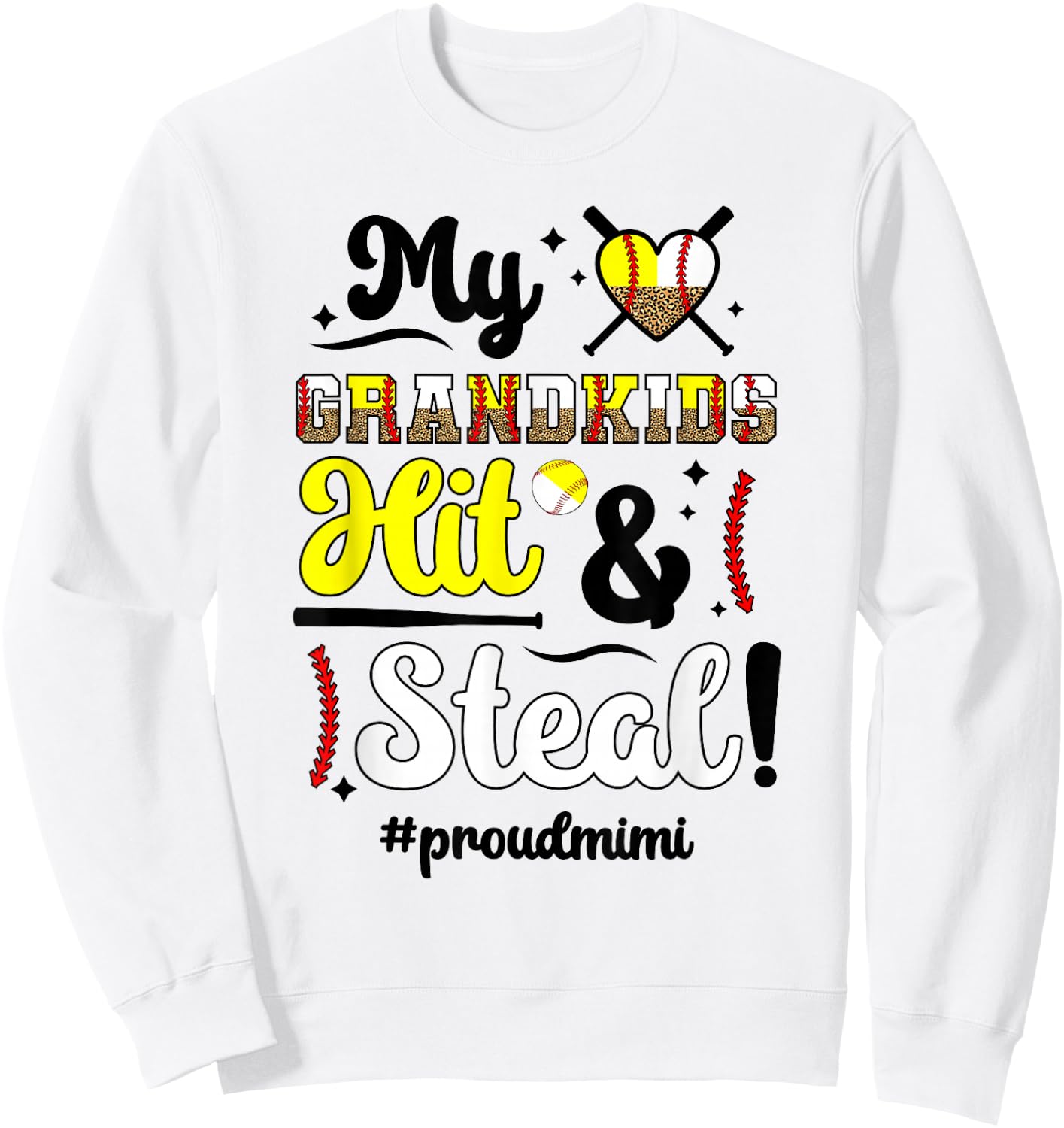Grandkids Hit & Steal Baseball Softball Mimi Grandma Sweatshirt - Sweatshirt | White