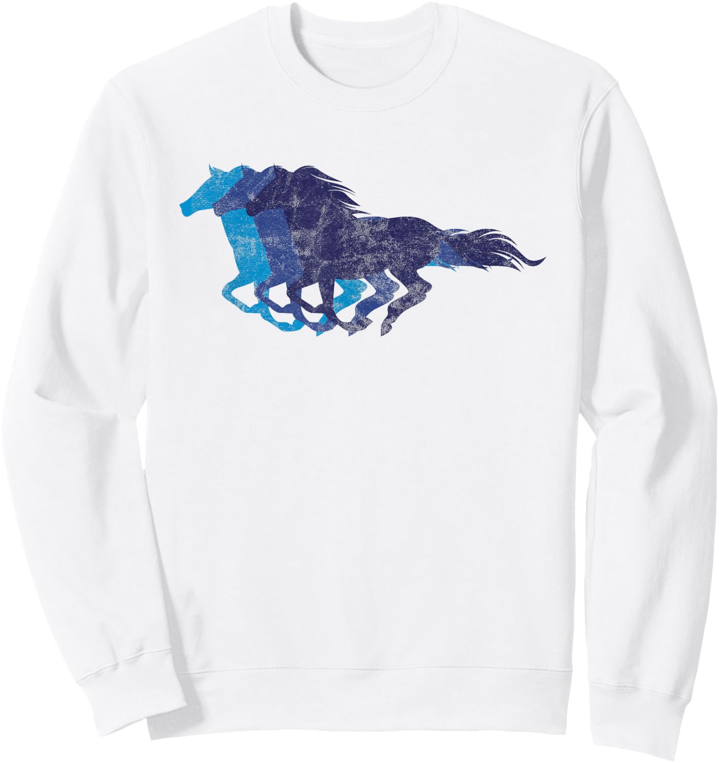 Blue Horse Racing Silhouette Shirt Equitation Sweatshirt - Sweatshirt | White