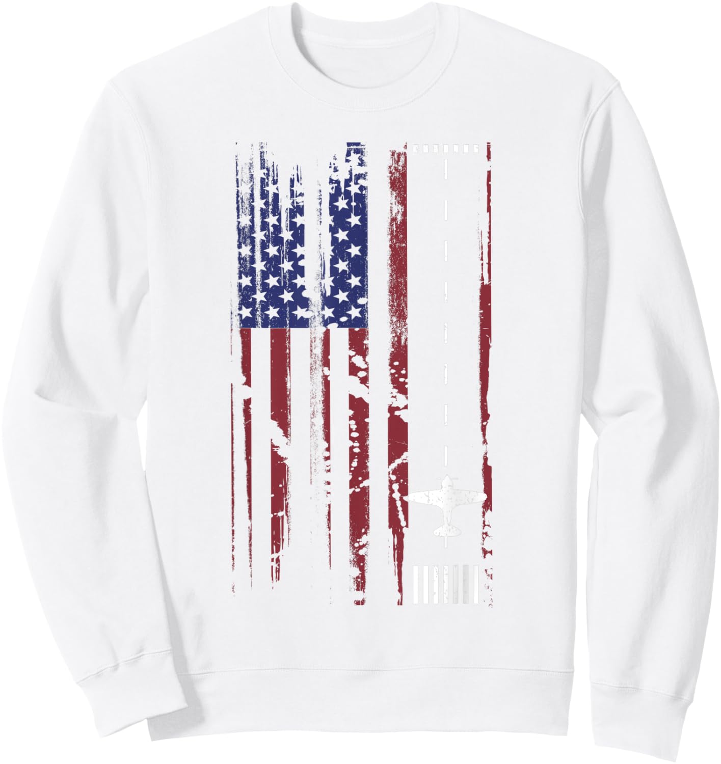 Plane Landing Strip In US Flag Shirt | Cute 4th of July Gift Kids Men Sweatshirt - Sweatshirt | White