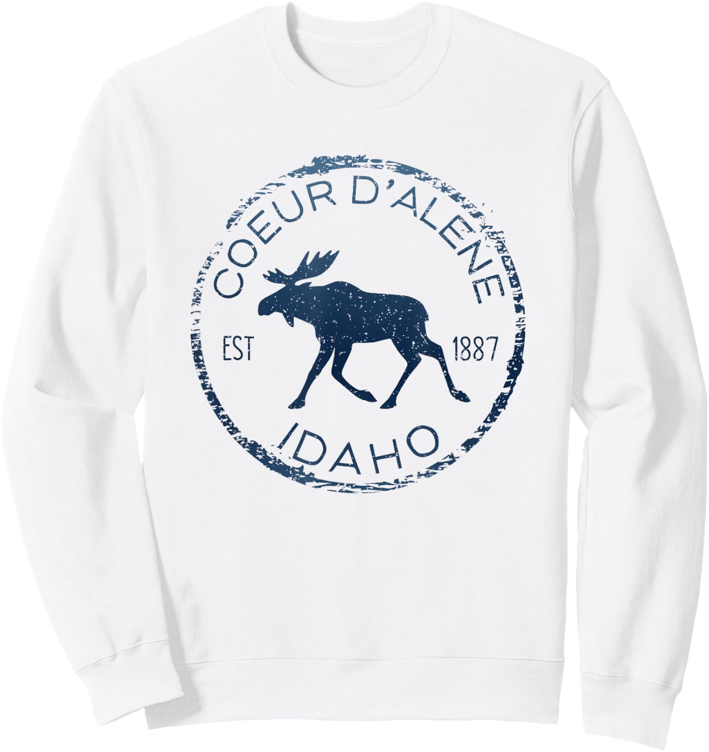 Coeur d'Alene Idaho Weathered Moose Design Souvenir Sweatshirt - Sweatshirt | White