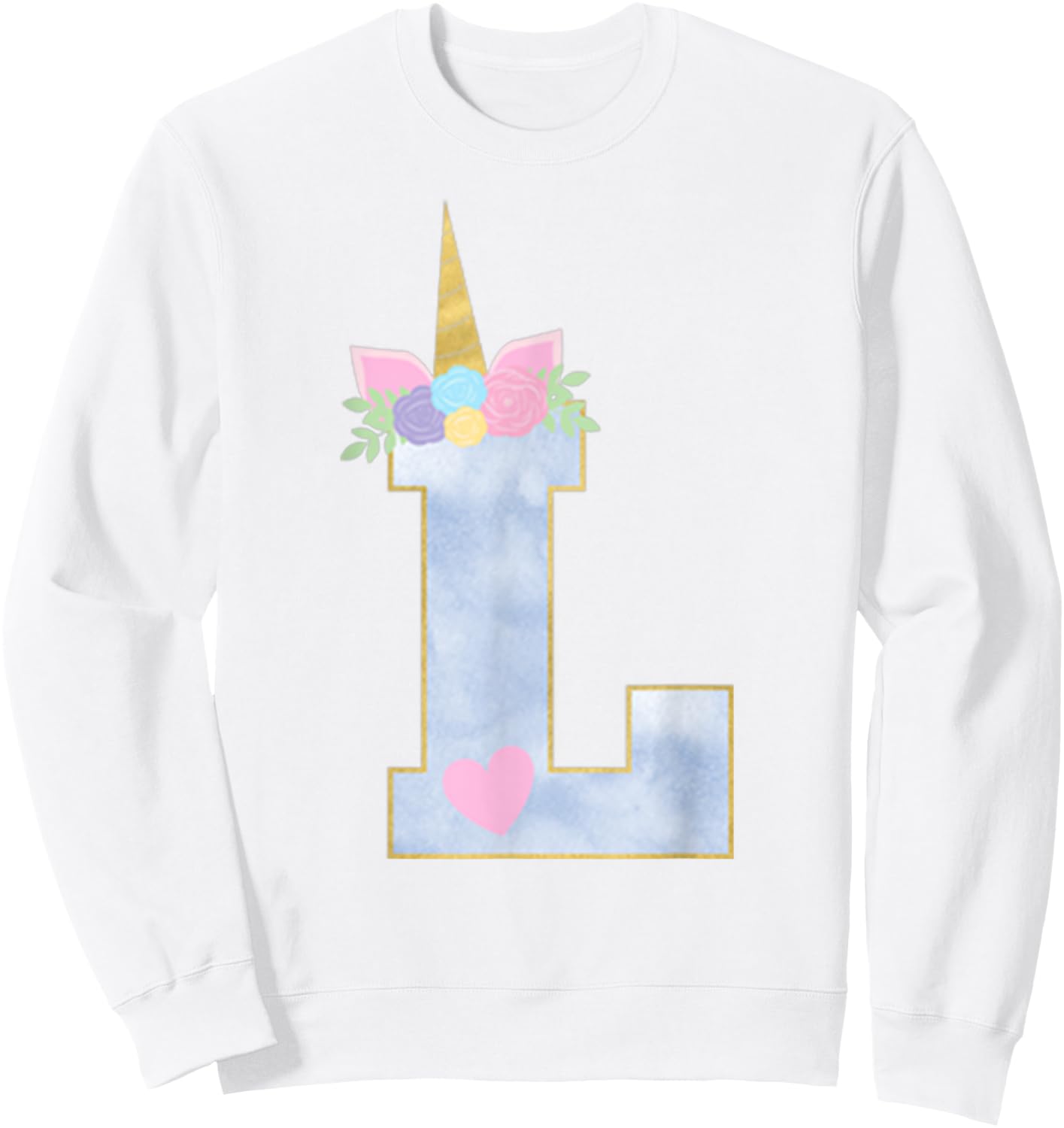 Initial L Unicorn Alphabet Letter for Girls Sweatshirt - Sweatshirt | White