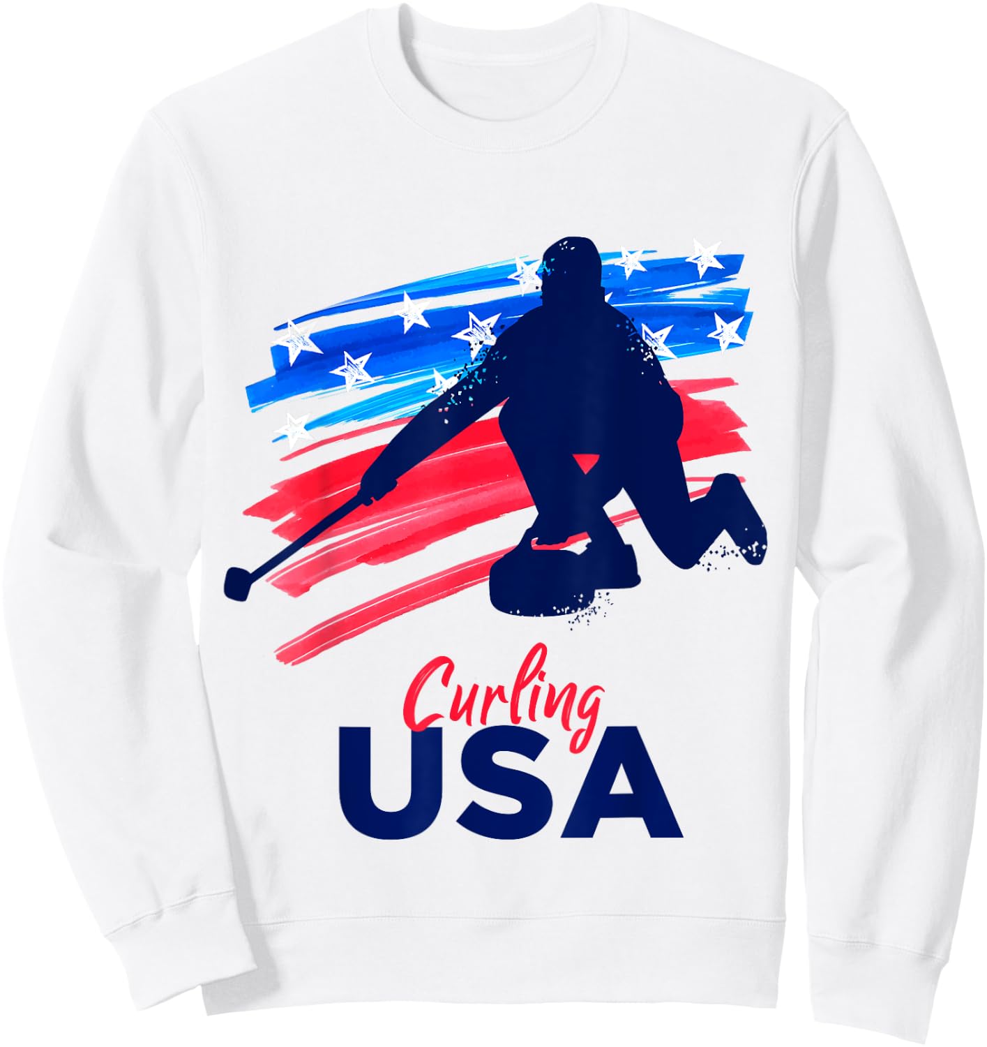 Curling USA Support the Team USA Flag Curl Clean Women Girls Kids Men Sweatshirt - Sweatshirt | White