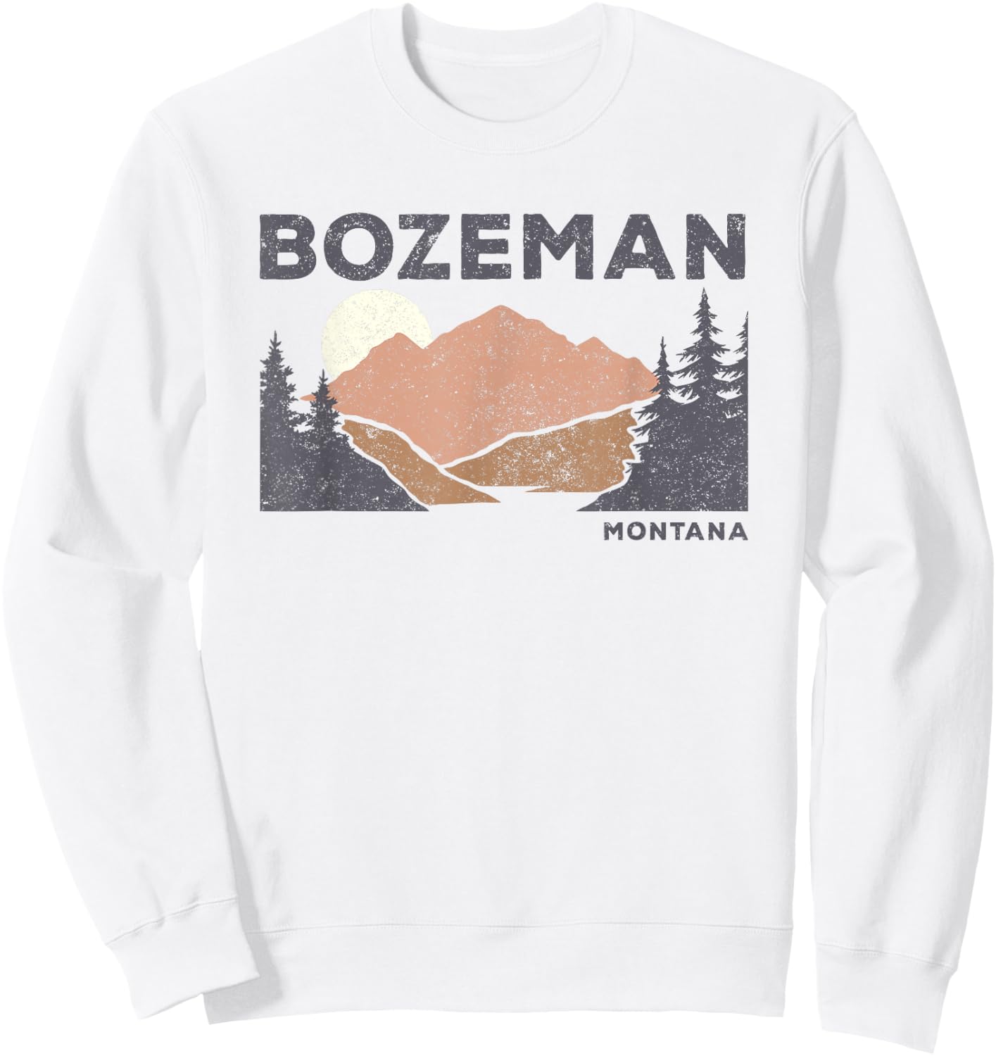 Vintage Bozeman Montana Retro Faded Mountain Nature Forest Sweatshirt - Sweatshirt | White
