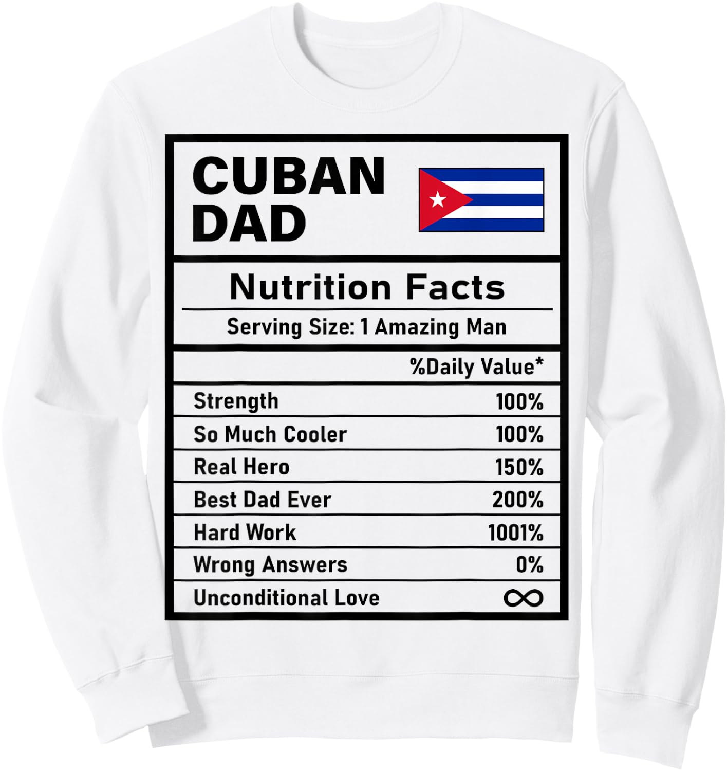 Cuban Dad Nutrition Facts Father's Day National Heritage Sweatshirt - Sweatshirt | White