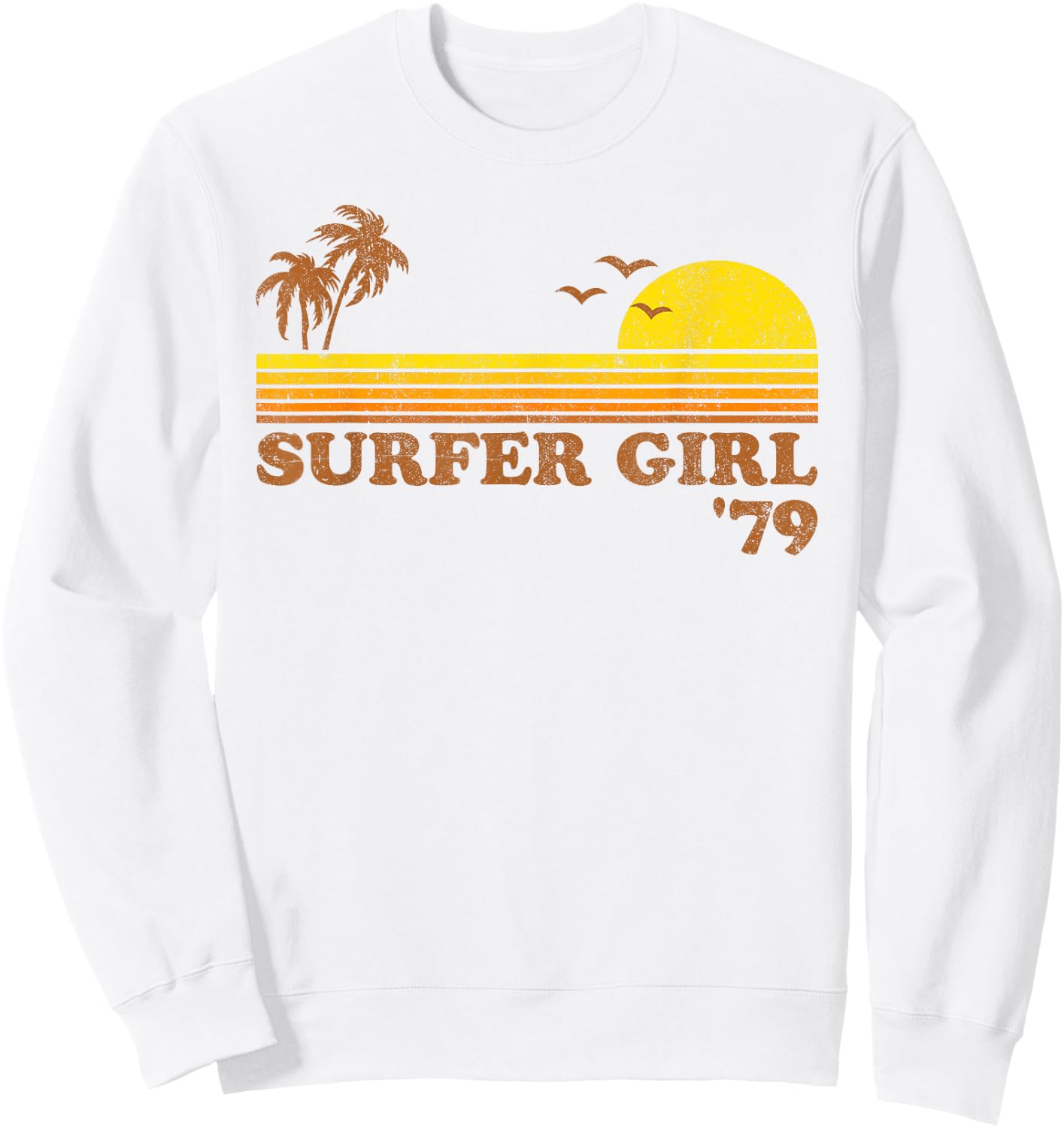 Vintage Surfer Girl Surfing Beach Retro Sunset Surf 70s Gift Sweatshirt - Sweatshirt | White