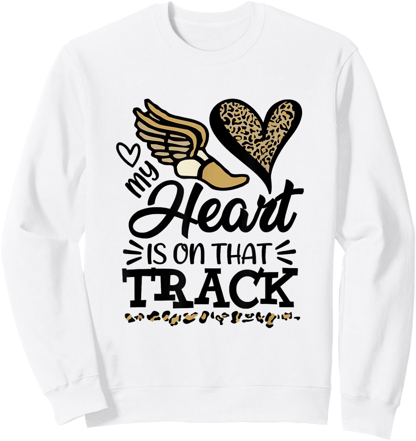 My Heart Is On That Track Cross Country Mom Running Leopard Sweatshirt - Sweatshirt | White