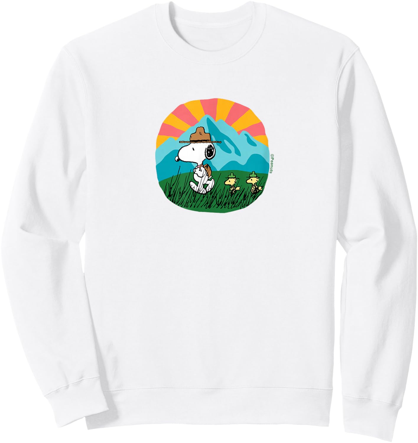 Peanuts - Snoopy and Woodstock Hiking Mountain Sweatshirt - Sweatshirt | White