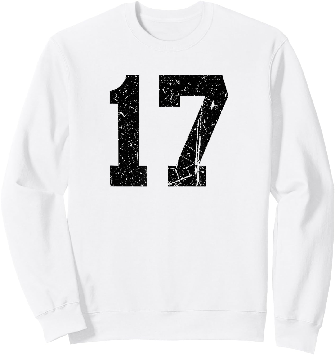 Distressed Black Sports Team Number 17 Sweatshirt - Sweatshirt | White