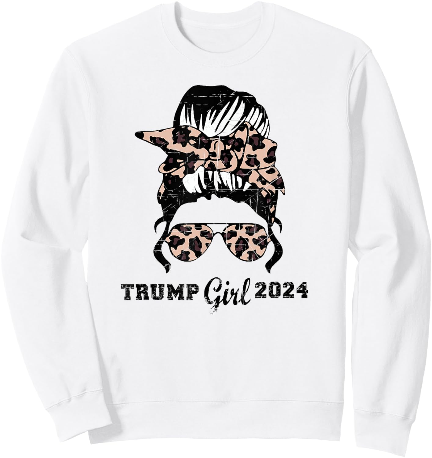 Trump Girl 2024 Leopard Shades Messy Bun Pro Trump Women Sweatshirt - Sweatshirt | White