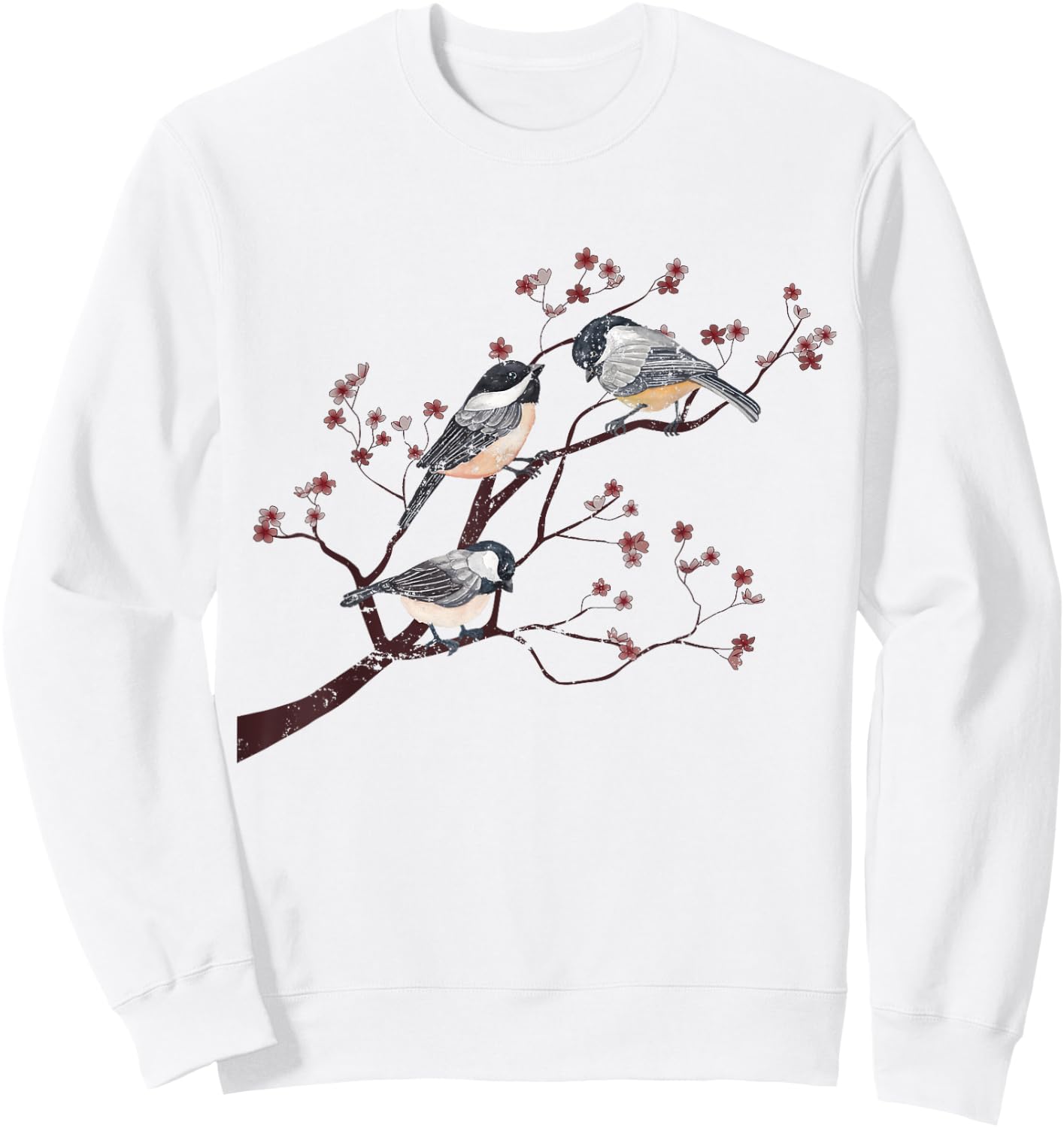 Bird Watcher Chickadee Vintage Nature Blossom Birds Sweatshirt - Sweatshirt | White