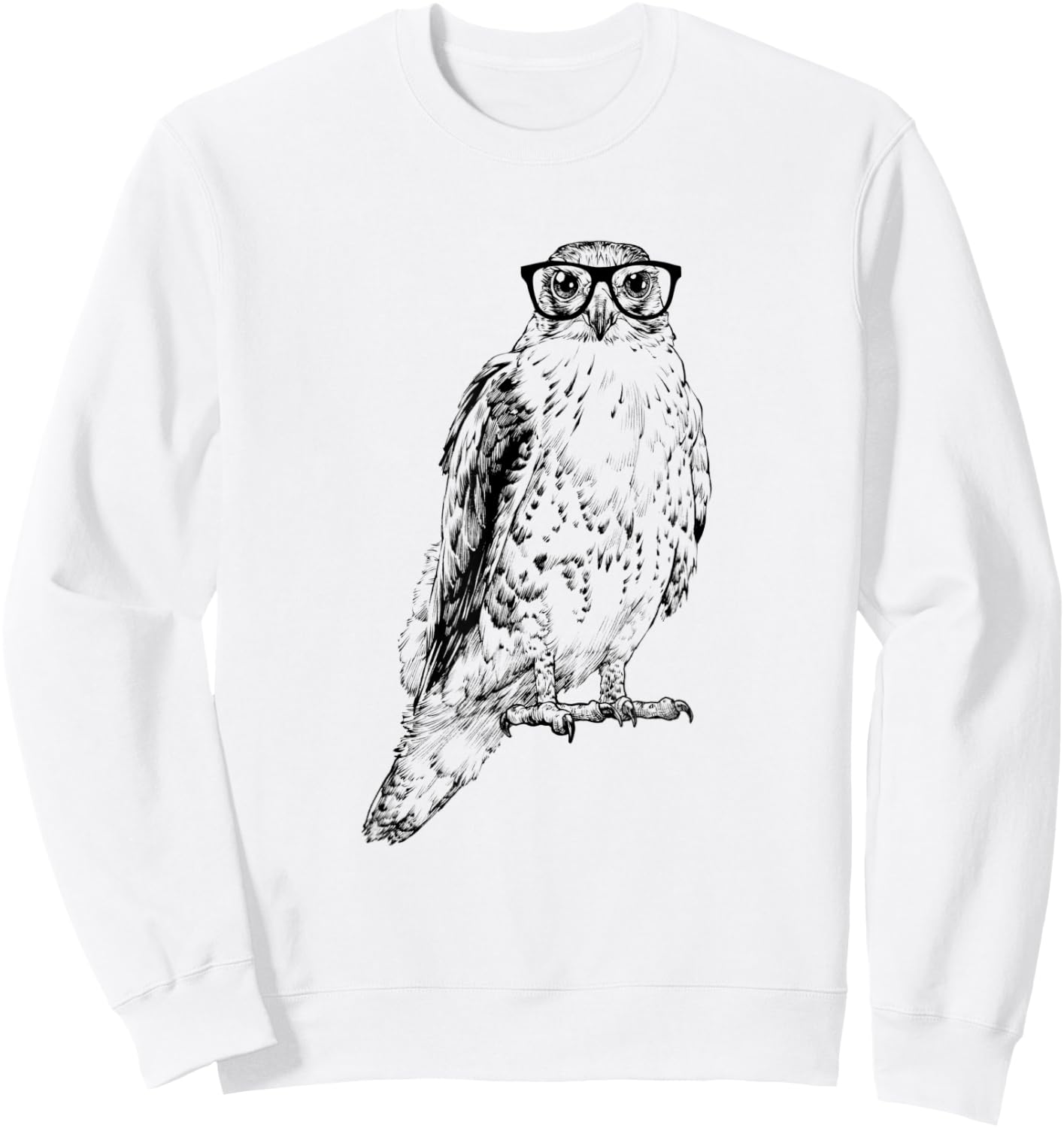 Hipster Hawk in Nerd Glasses Bird Animal Sweatshirt - Sweatshirt | White