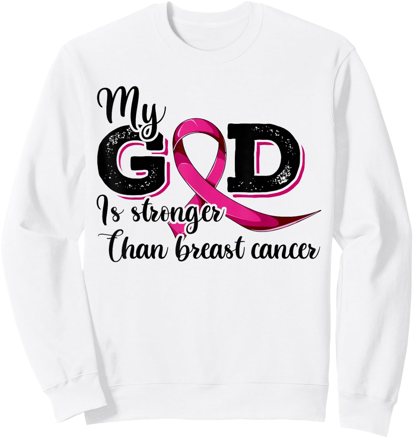 Breast Cancer Shirt, My God Is Stronger Than Breast Cancer Sweatshirt - Sweatshirt | White