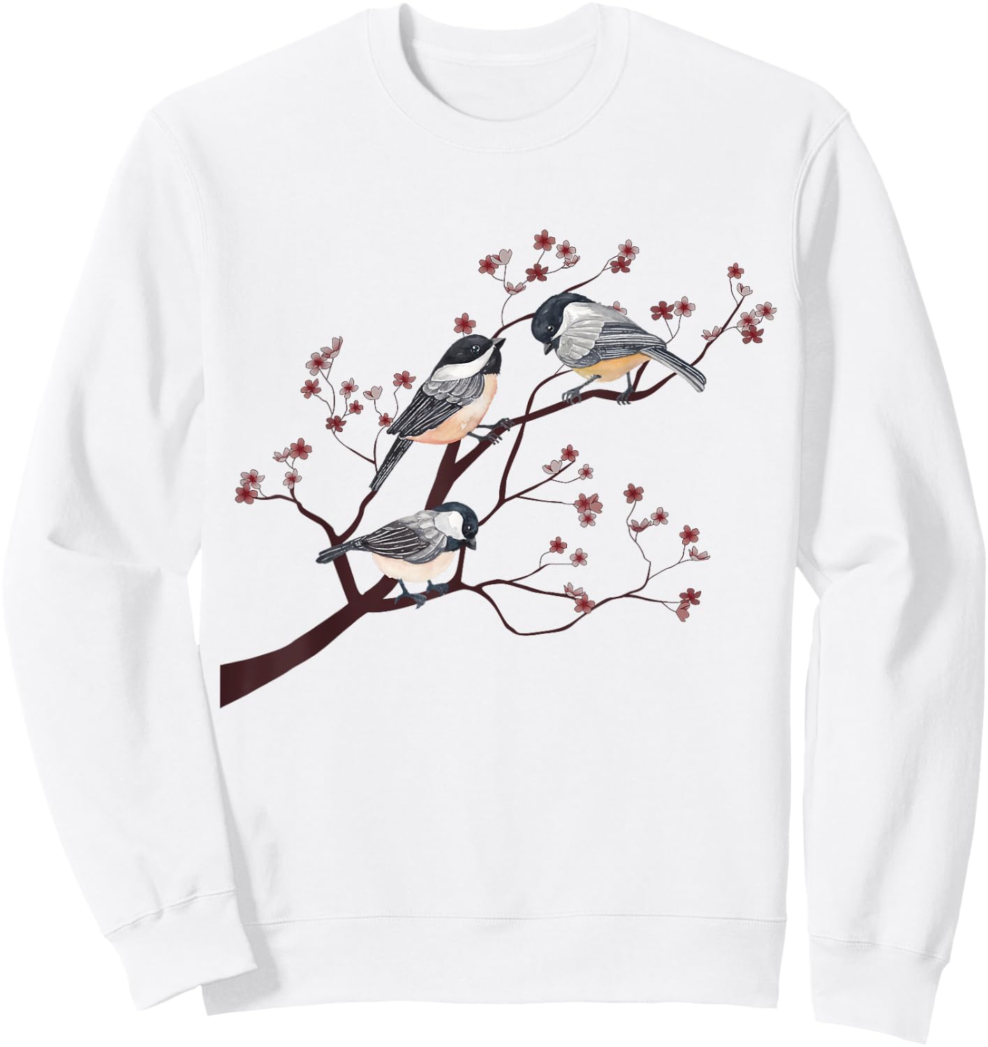 Bird Watching Nature Animal Vintage Blossom Chickadee Sweatshirt - Sweatshirt | White