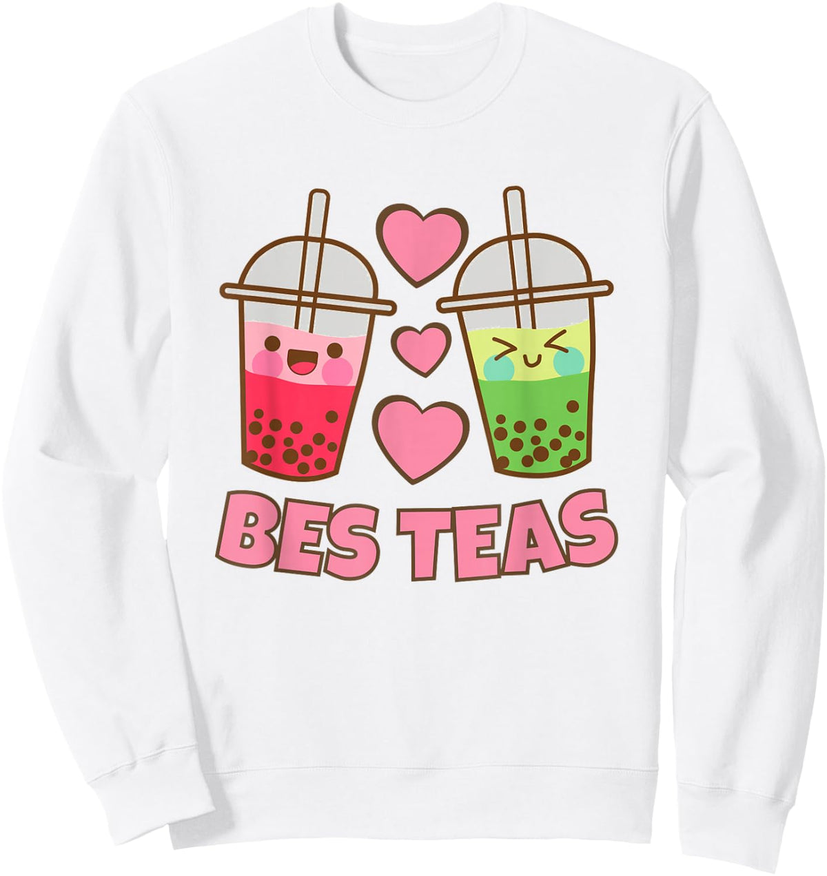 BES Teas Besties Cute Kawaii Bubble Tea Boba Best Friend Sweatshirt - Sweatshirt | White