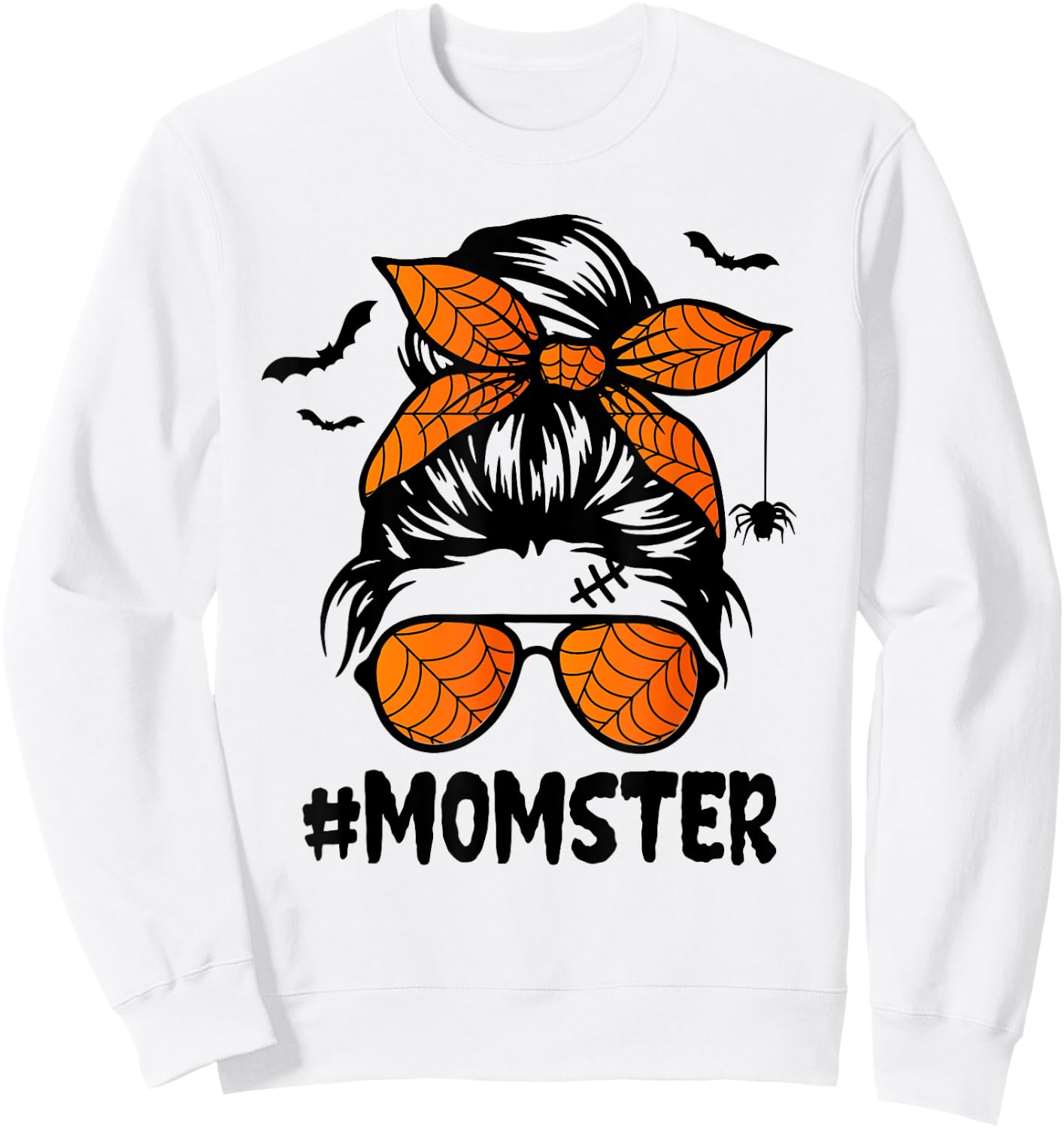 Momster Halloween Mom Messy Bun Leopard Sweatshirt - Sweatshirt | White
