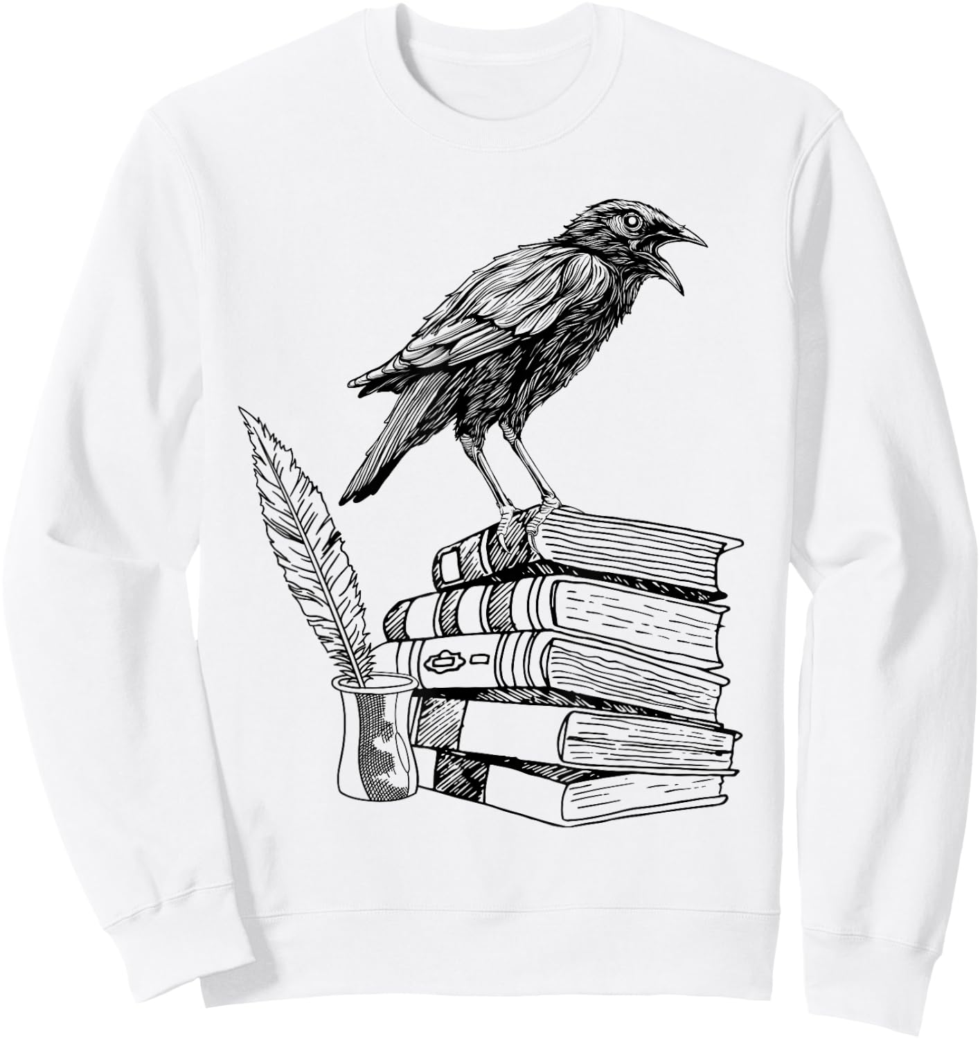 Dark Academia Aesthetic Raven Crow On Old Vintage Books Sweatshirt - Sweatshirt | White