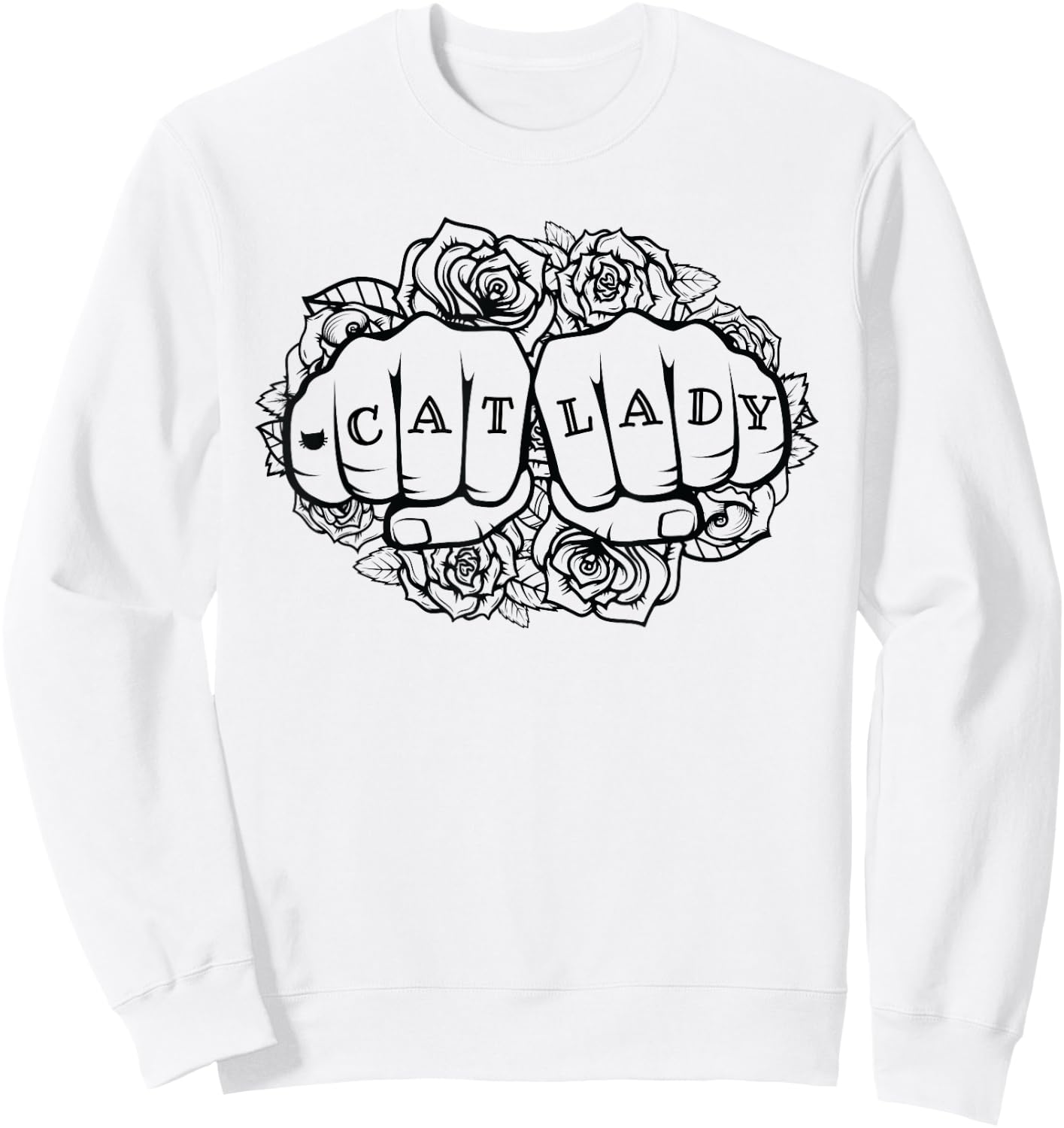 Cat Lady Shirt Cat Lover Knuckle Tattoo Cats and Tats Shirt Sweatshirt - Sweatshirt | White