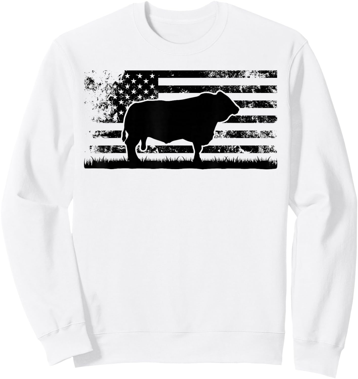 USA American Flag - America Cow Simmental Rancher Sweatshirt - Sweatshirt | White