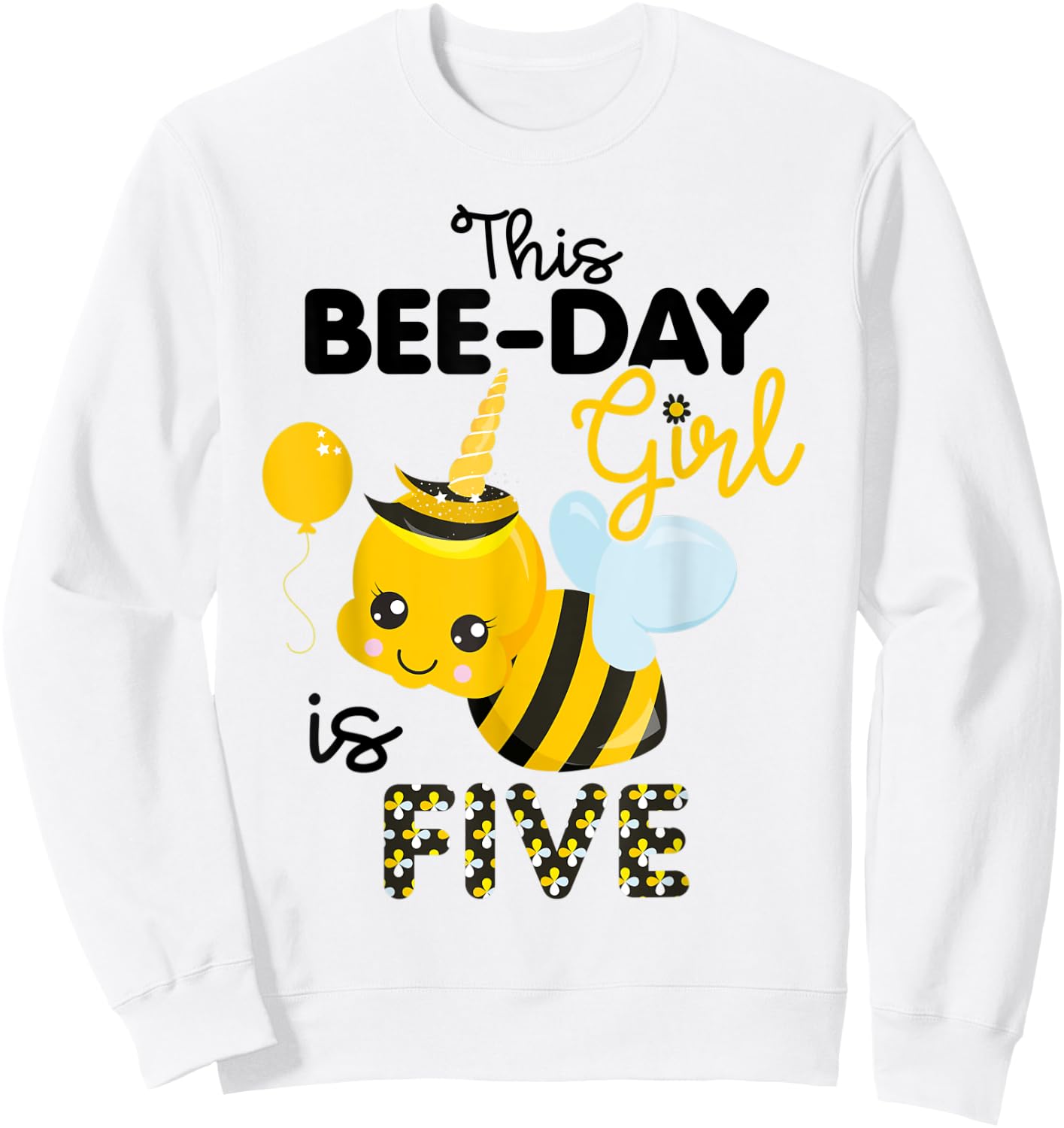 5th Birthday Girl Bee Themed 5 Year Old Bday Matching Party Sweatshirt - Sweatshirt | White