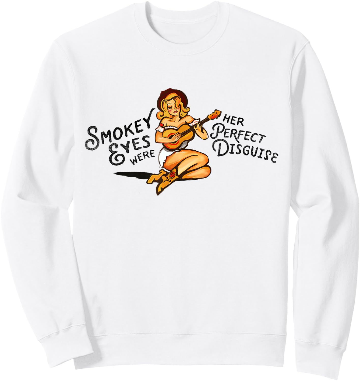 Smokey Eyes Were Her Perfect Disguise. Cute Vintage Pinup Sweatshirt - Sweatshirt | White