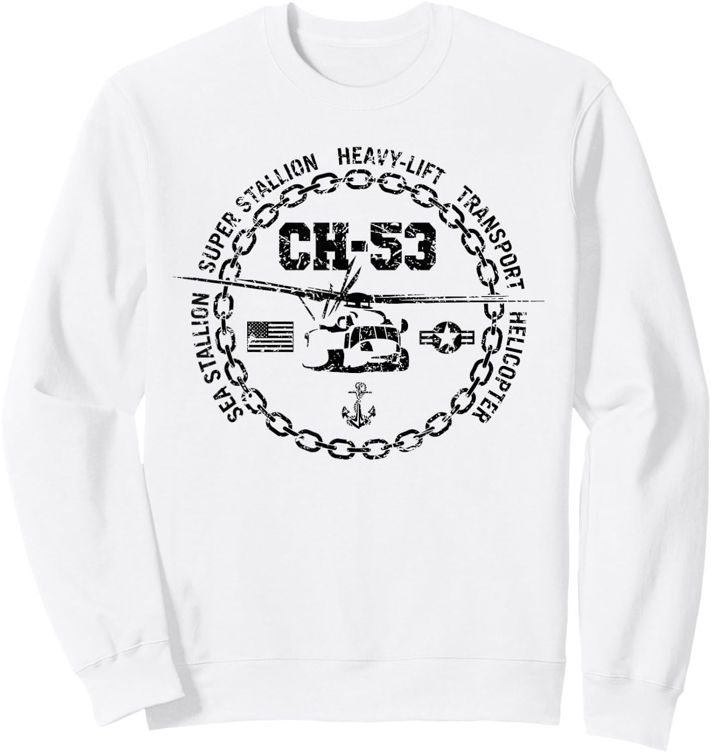 CH-53 Military Helicopter Vintage Distressed Style Design Sweatshirt - Sweatshirt | White