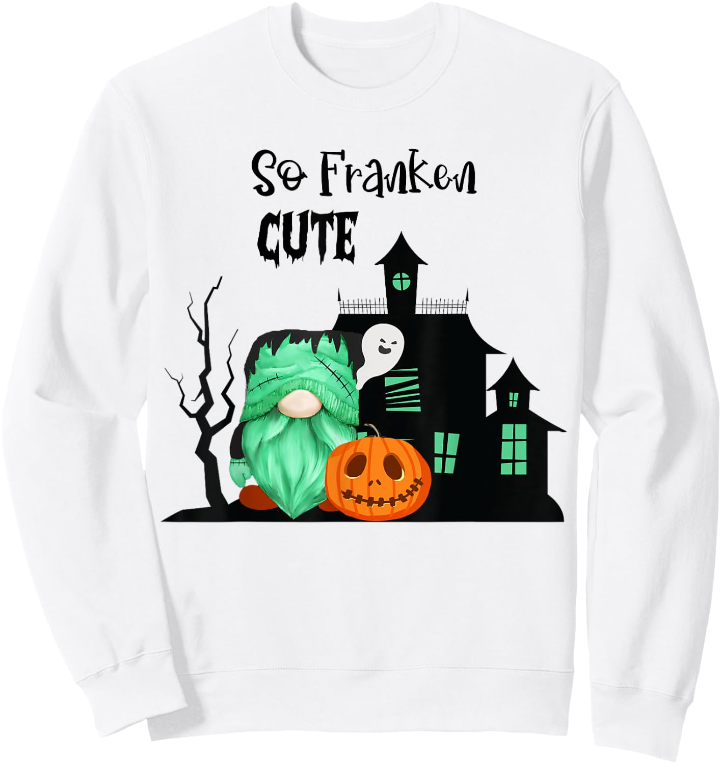 Cute Frankenstein Gnome So Franken Cute Halloween Gnome Sweatshirt - Sweatshirt | White