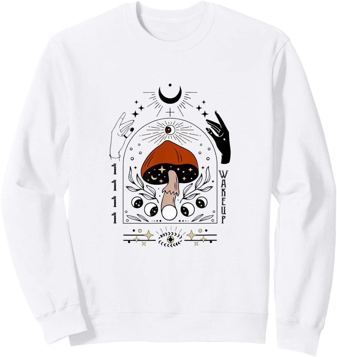 1111 Wake Up Angel Number Spiritual Mystical Mushroom 11:11 Sweatshirt - Sweatshirt | White