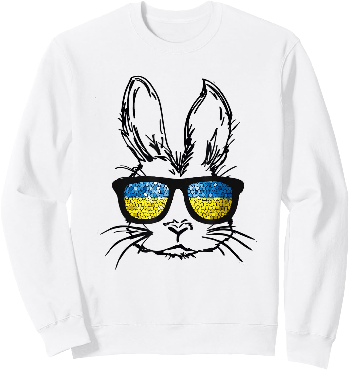 Cute Bunny Face Wearing Glasses Ukraine Flag Easter Day Sweatshirt - Sweatshirt | White