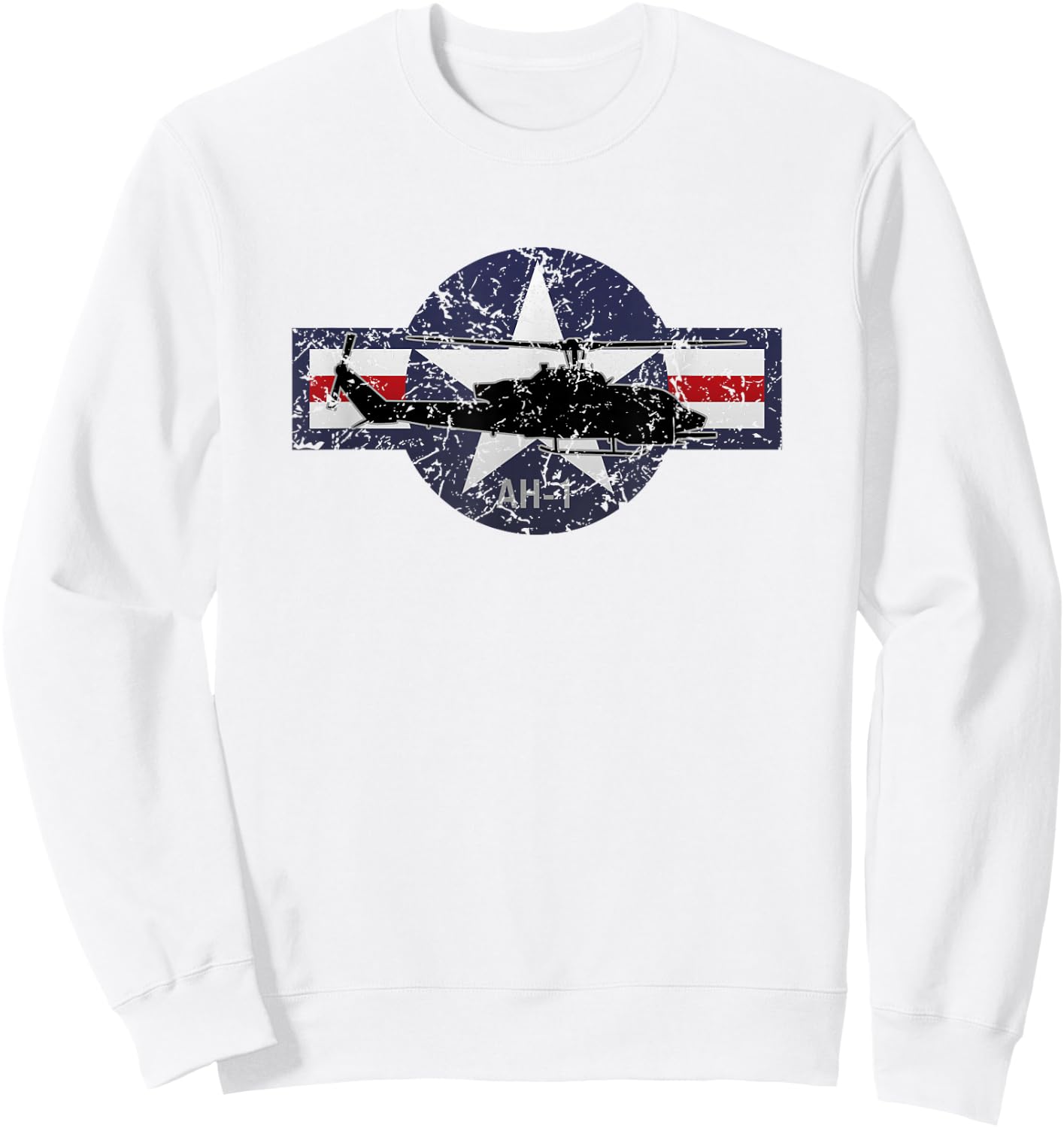 Military AH-1 Helicopter USA Roundel Distressed Style Sweatshirt - Sweatshirt | White