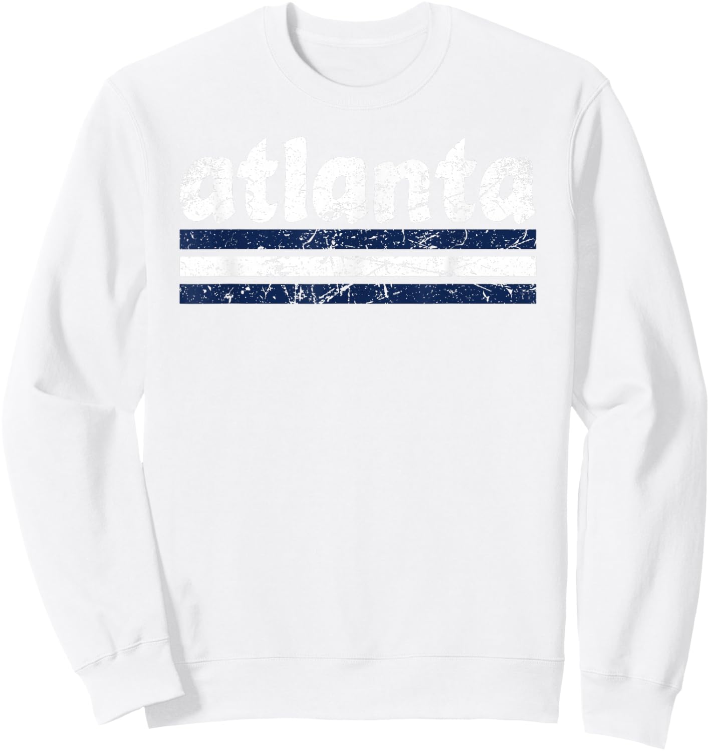 Atlanta Georgia Three Stripe Vintage Weathered Sweatshirt - Sweatshirt | White