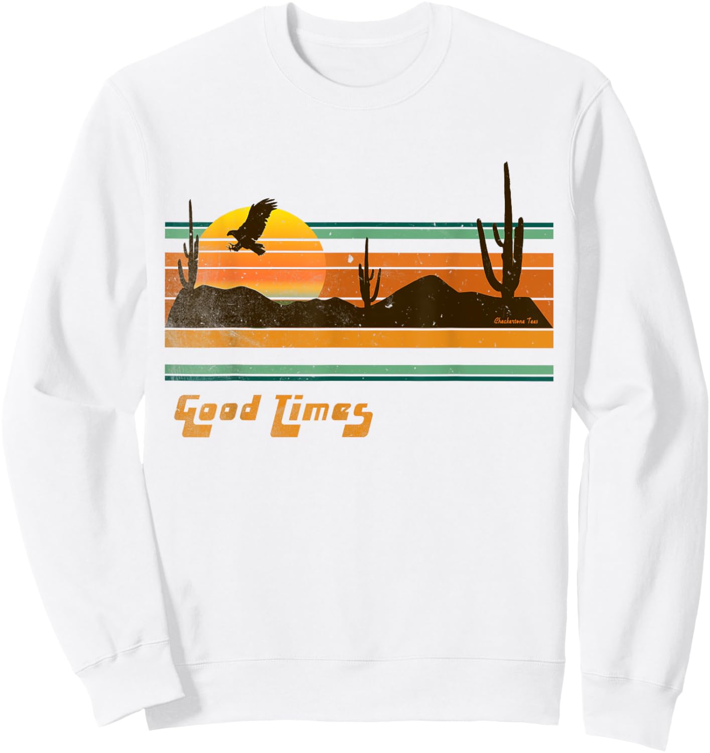 Vintage 1970s Good Times Desert Sunset Eagle Cactus Sweatshirt - Sweatshirt | White