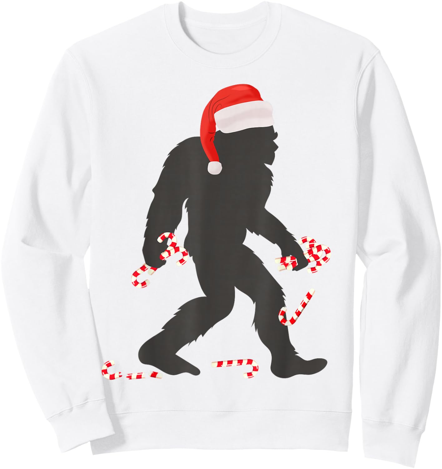 Funny Christmas Bigfoot with Santa Hat Carrying Candy Canes Sweatshirt - Sweatshirt | White