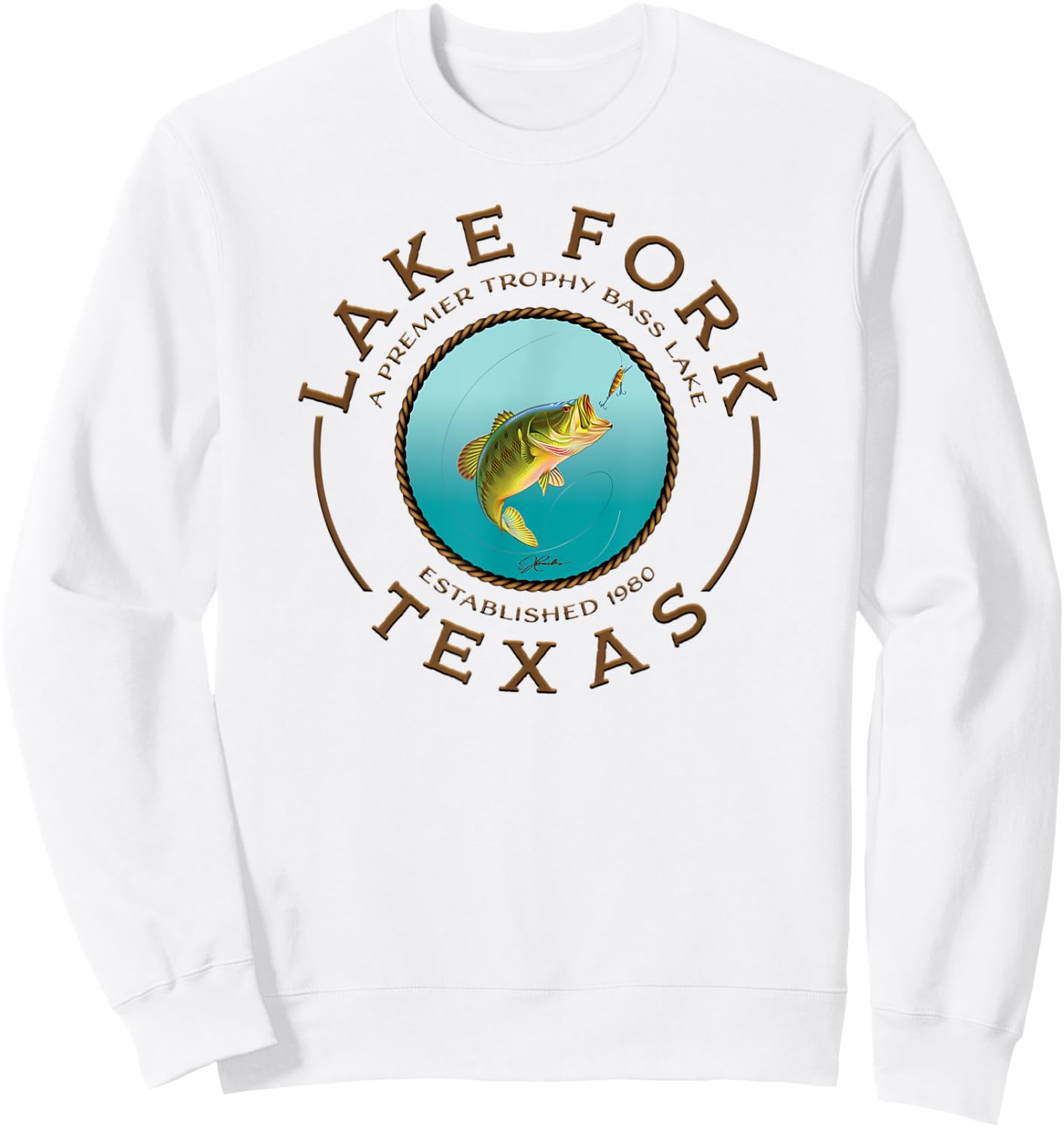 JCombs: Lake Fork, Texas, Largemouth Bass, Fishing Sweatshirt - Sweatshirt | White