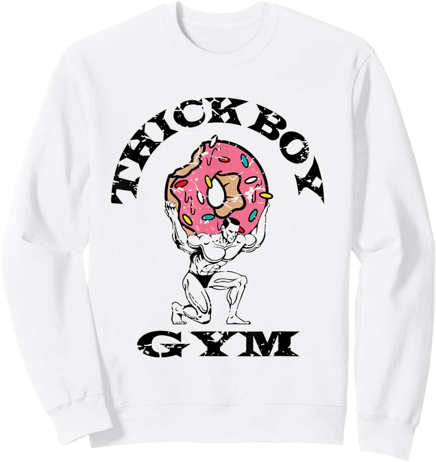 Thick Boy Gym Club Distressed Retro Old School Bodybuilding Sweatshirt - Sweatshirt | White