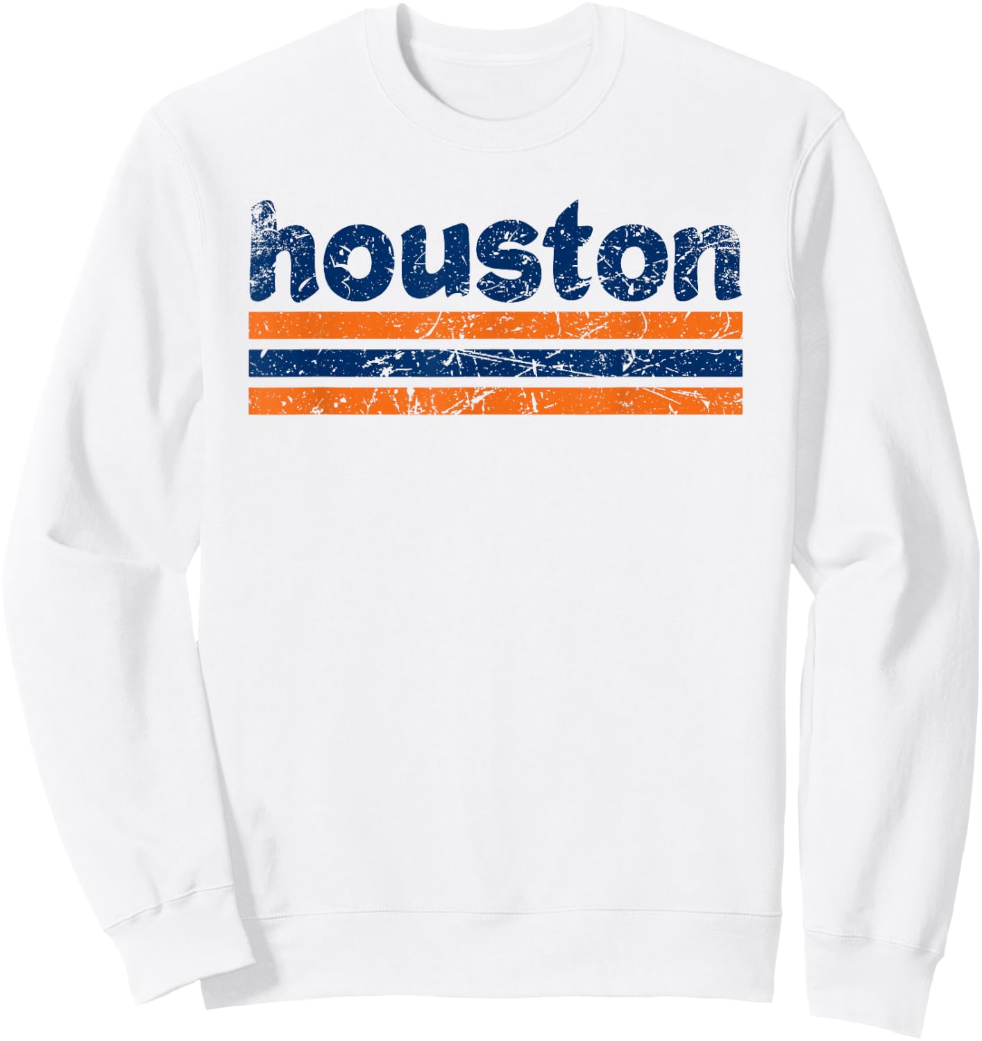 Houston Texas Three Stripe Vintage Weathered Sweatshirt - Sweatshirt | White