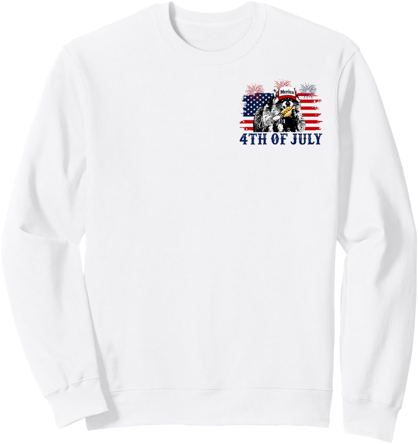 (2 Sided) 4th of July US Flag Raccoon If I Ever Get Rabies Sweatshirt - Sweatshirt | White