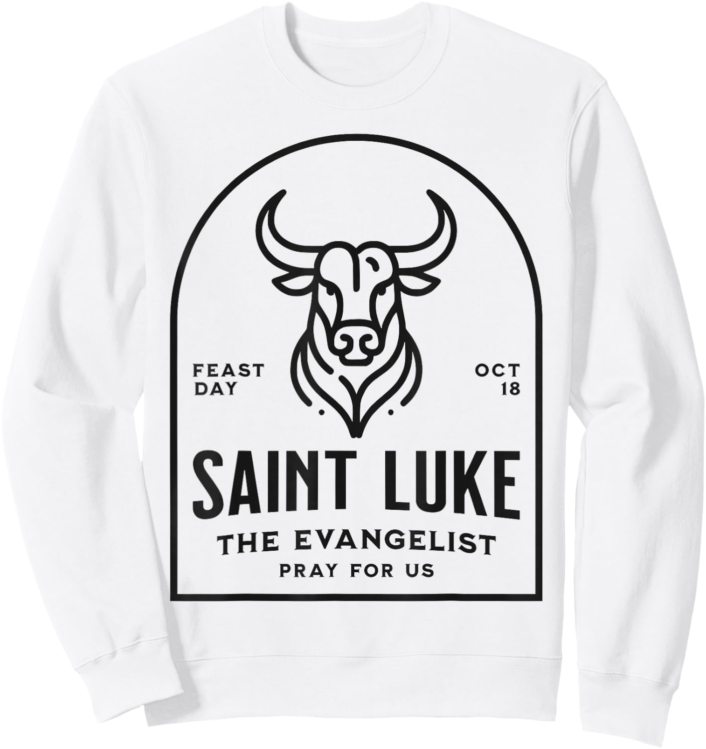 St Luke the Evangelist Catholic Patron Saint Bull Symbol Sweatshirt - Sweatshirt | White