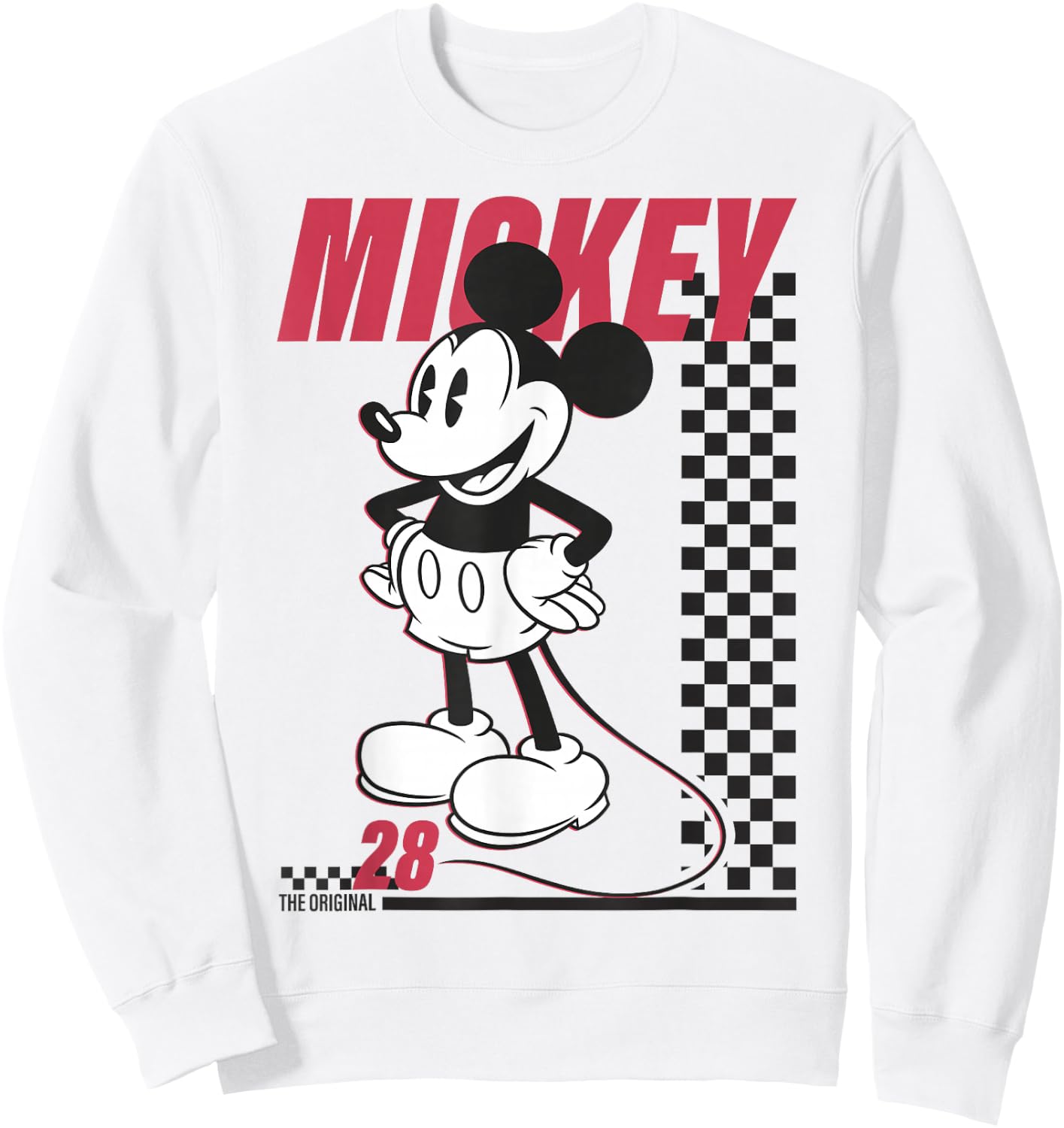 Disney Mickey and Friends Mickey Mouse Checkerboard Stripe Sweatshirt - Sweatshirt | White