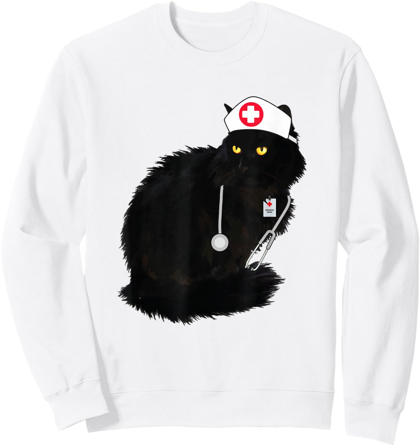 Black Cat Nurse Shirt Women Men Funny Sweatshirt - Sweatshirt | White