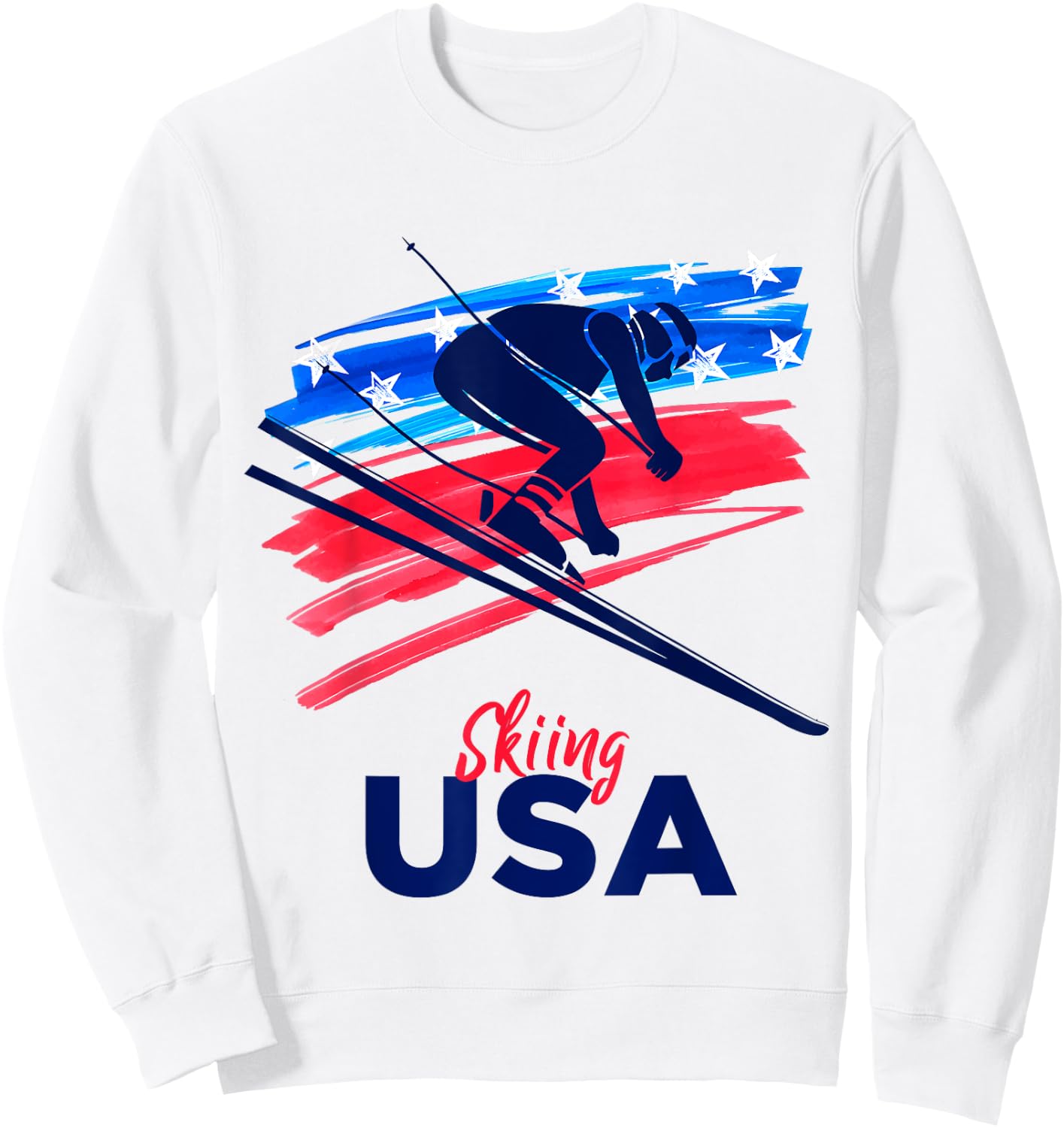 Skiing USA Support the Team Shirt USA Flag Skiing Lover Kids Men Sweatshirt - Sweatshirt | White